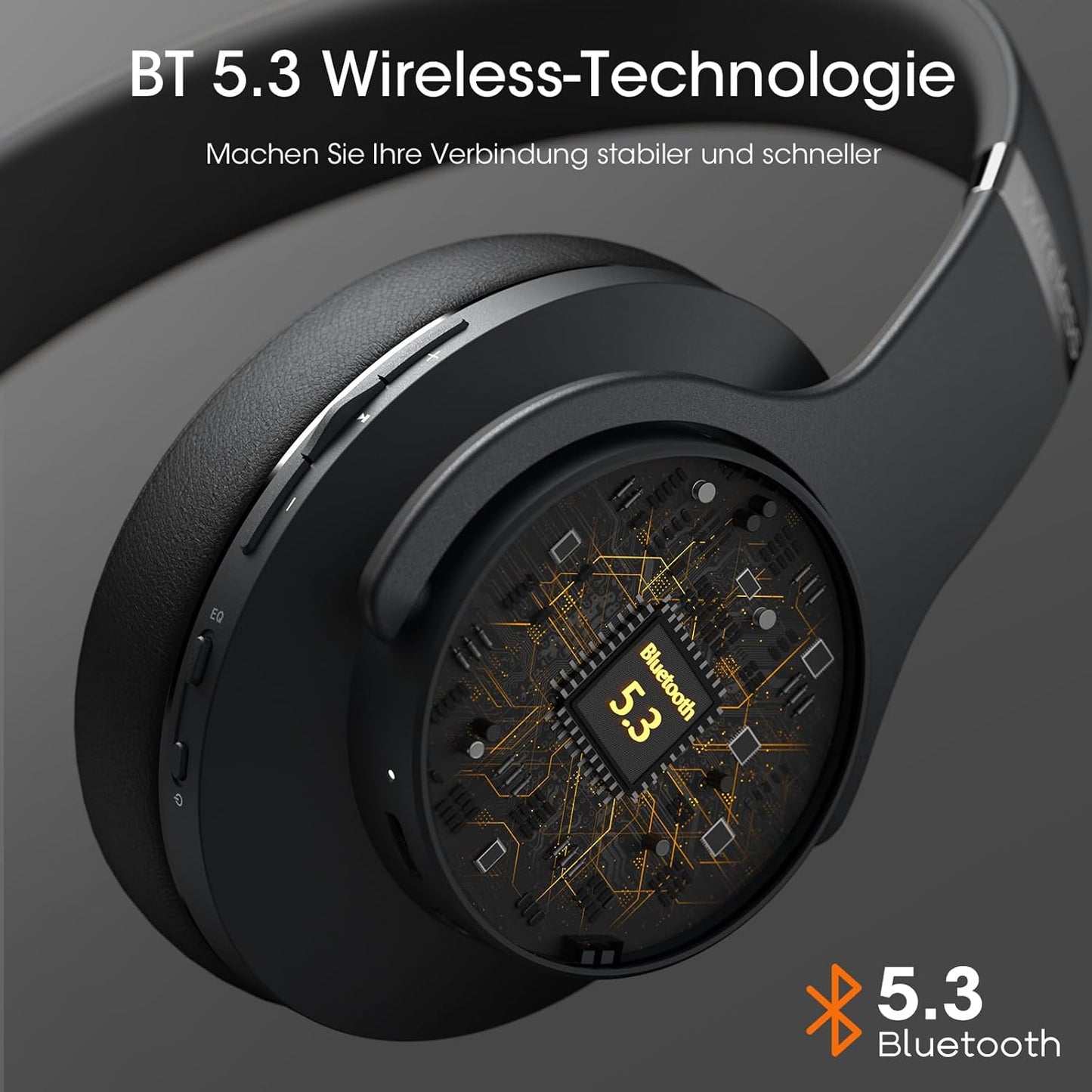 Bluetooth Over-Ear Kopfhörer mit 3 EQ-Modi, Schwarz