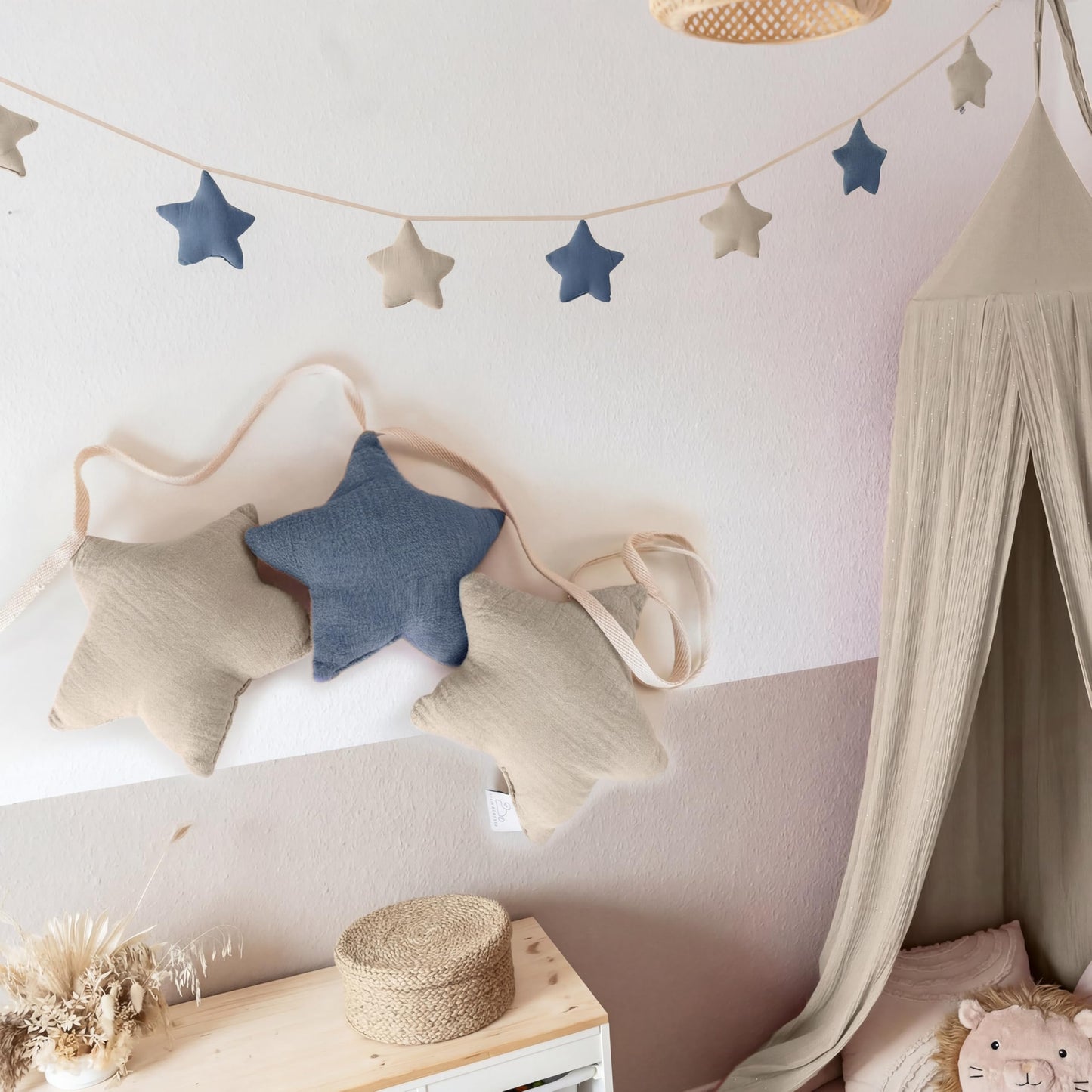 Sternenkette, Blau & Hellbeige Sterne ohne Goldapplikation