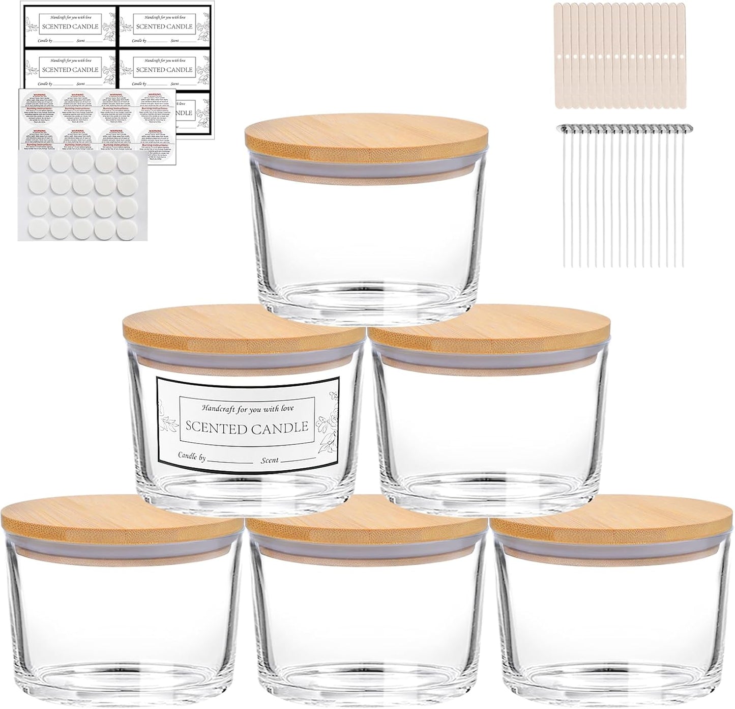 6er-Set Kerzengläser mit Zubehör, Transparent-473 Ml
