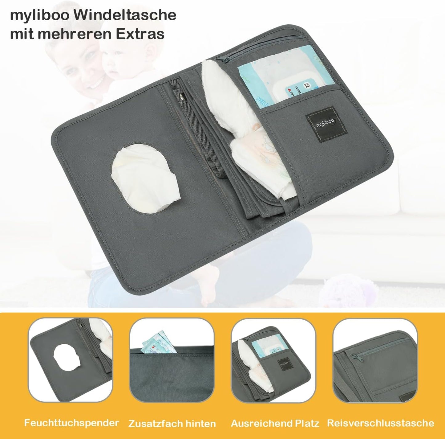 Windeltasche mit Wickelunterlage, Olivegrau