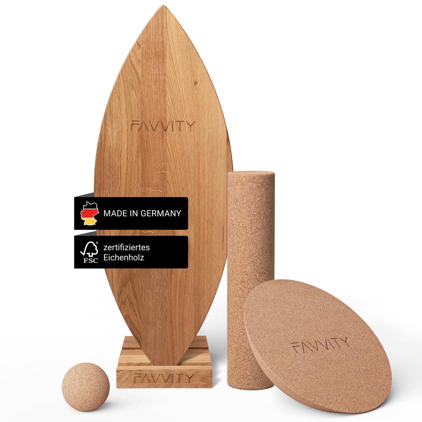 Balance Board aus Eichenholz, Komplett-Set + App + Ständer: Eiche (Spitz)