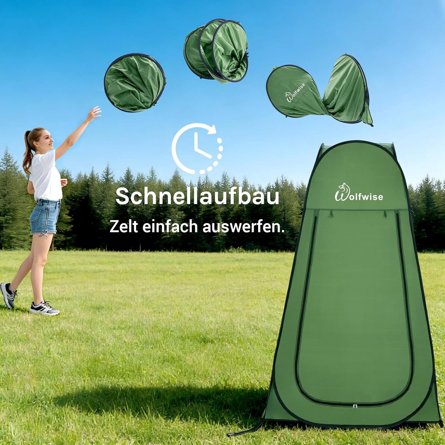 Pop-Up Dusch- und Umkleidezelt für Camping, Grün Grosszügig: H 190cm, W 120cm