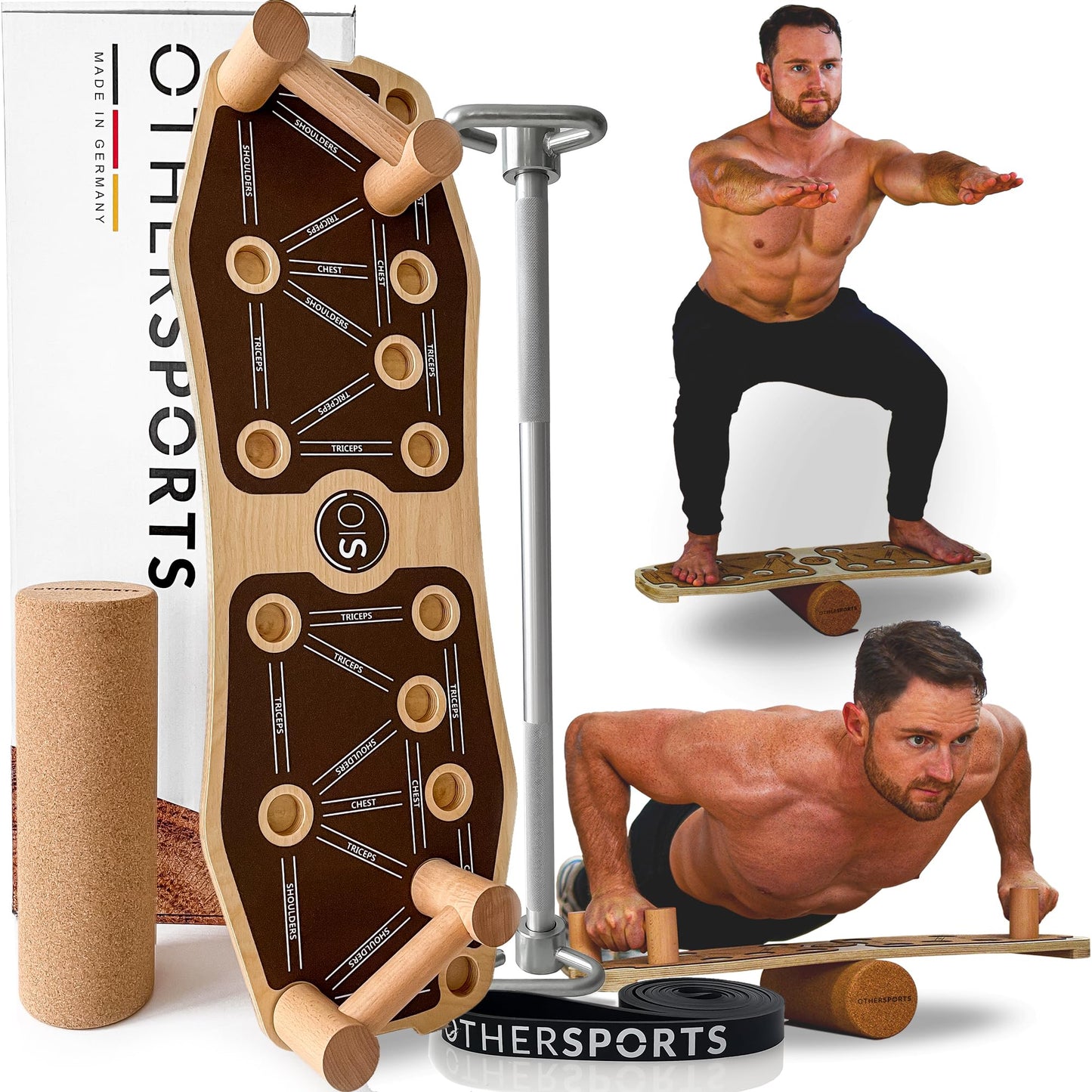 Balance Trainer Sportboard 3, Grip Braun III. Mit Fitnessstange
