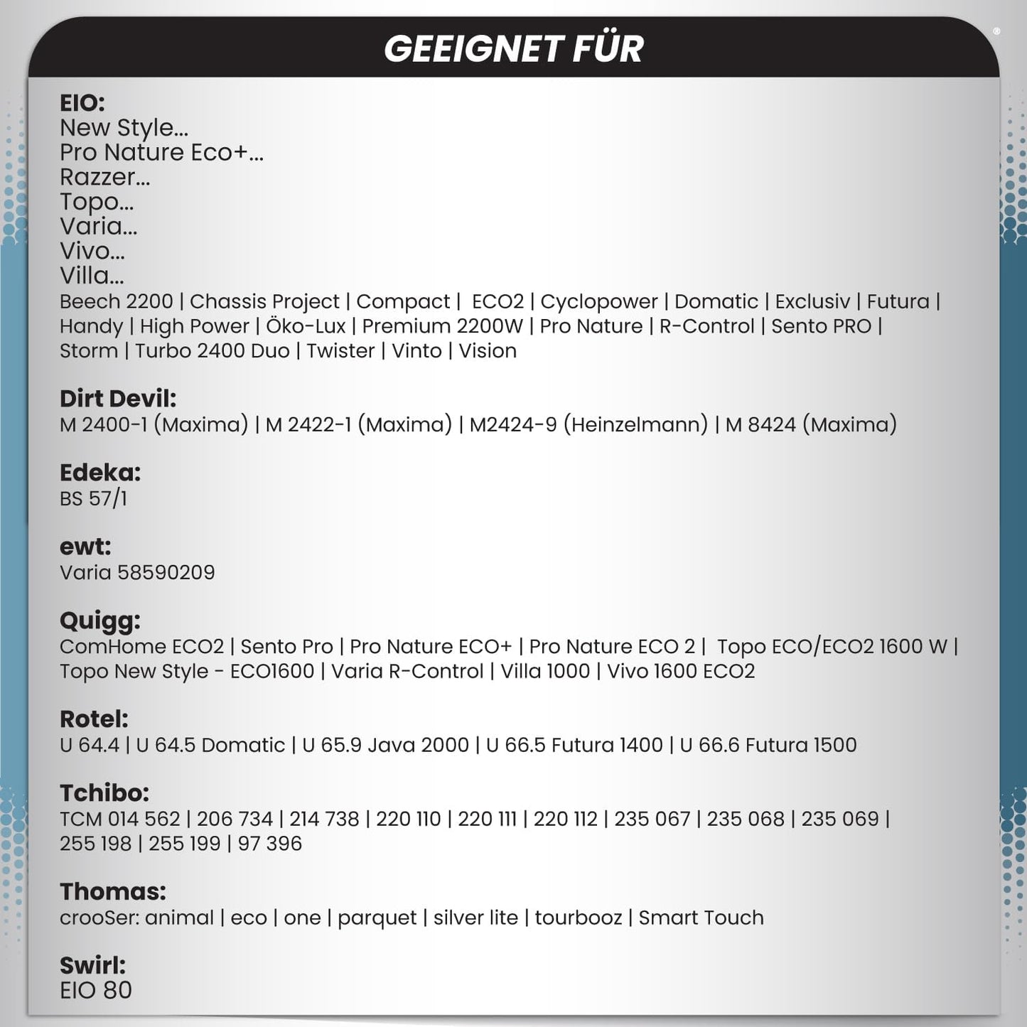 Staubsaugerbeutel, Alternative für Swirl EIO 80