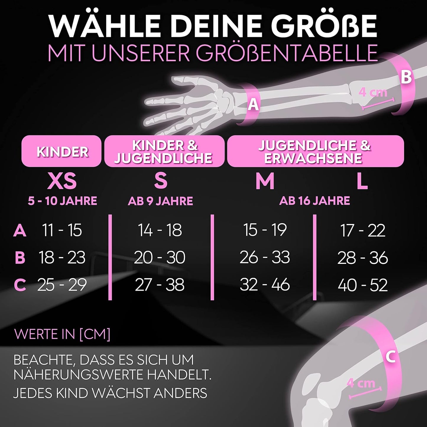 6-teiliges Protektoren Set für Kinder & Jugendliche, S - Kinder & Jugendliche PINK WEIss