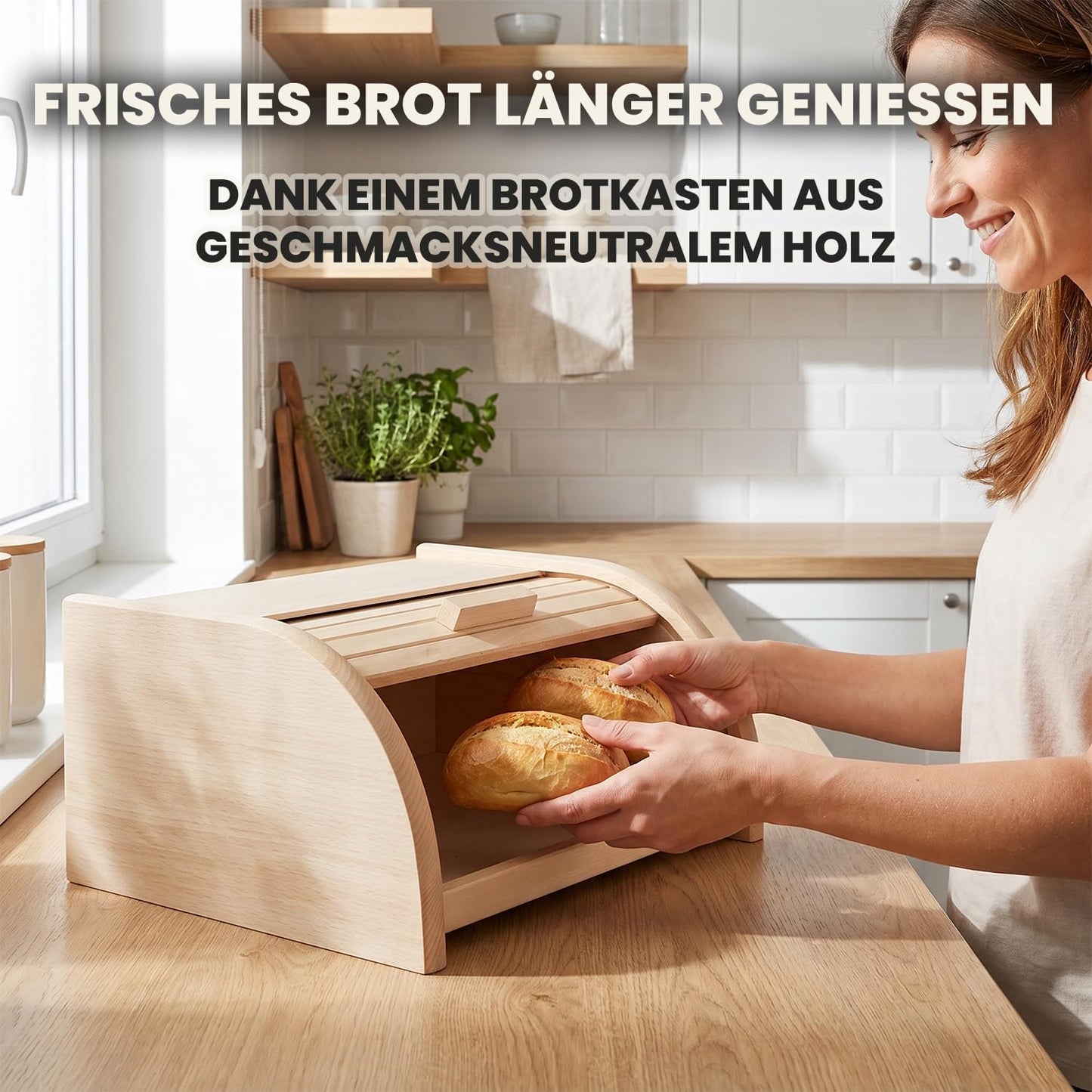 Brotkasten aus Buchenholz mit Rolltop, XL 39x29x17,5 cm, Natur XL