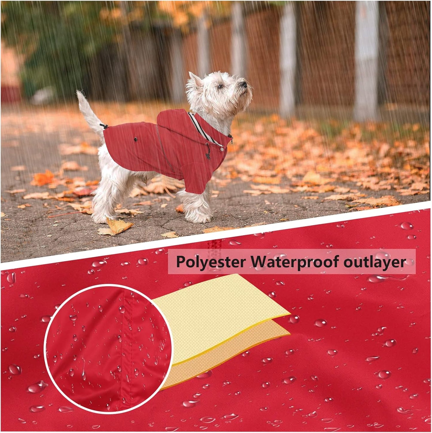 Premium Hunde-Regenjacke mit abnehmbarer Kapuze, XS Rot