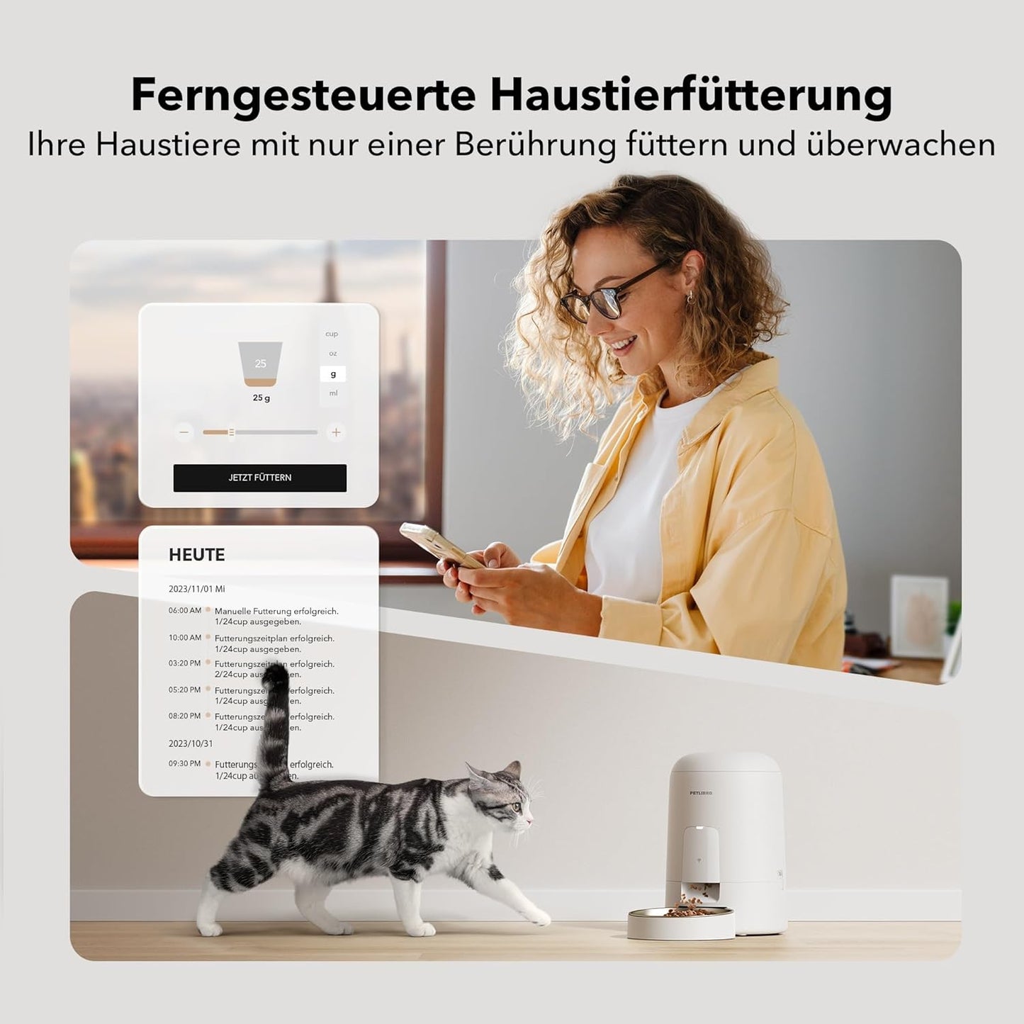 Intelligenter Futterautomat PLAF108 mit APP-Steuerung, Weiss