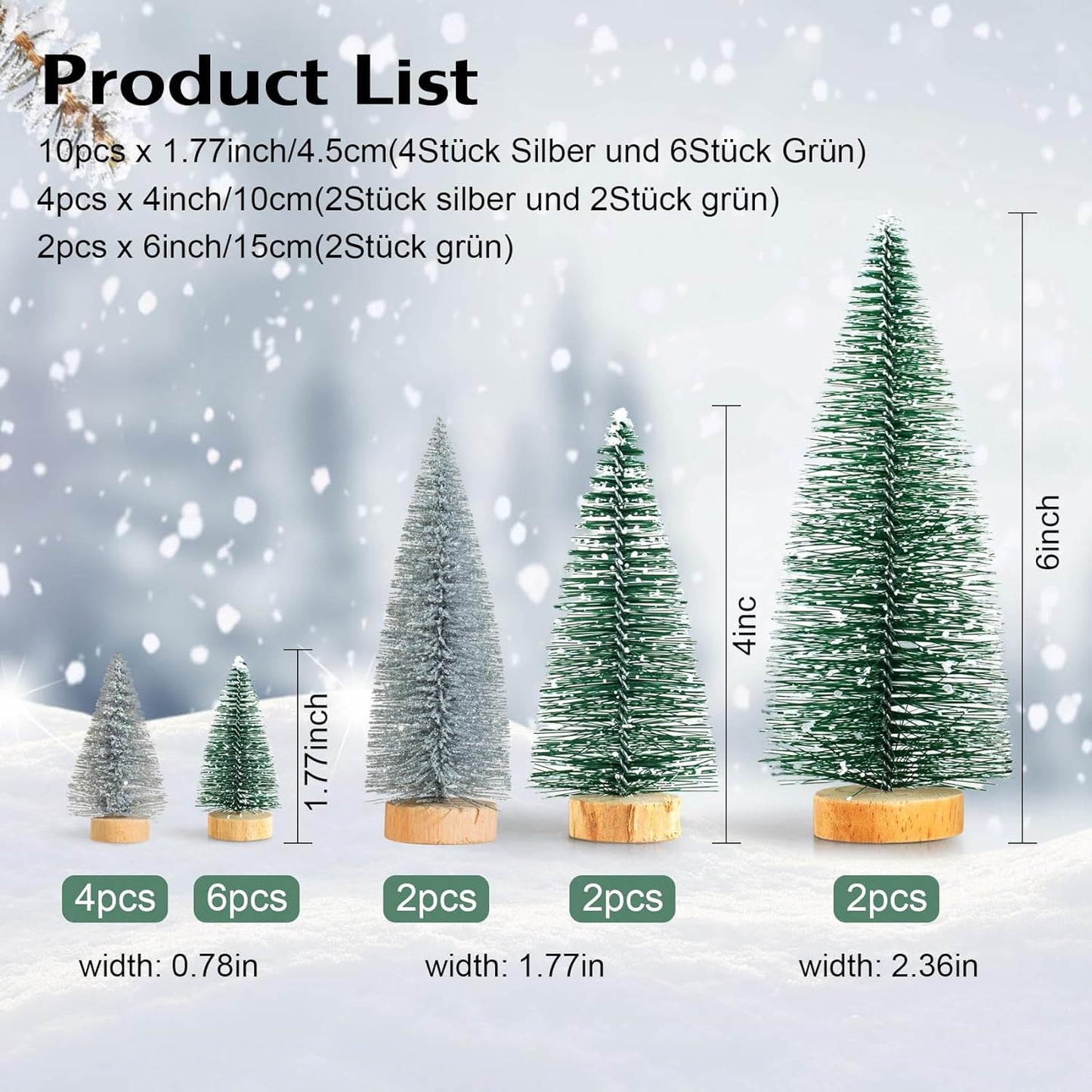 Mini-Tannenbaum, 16 Stück, Grün Silber