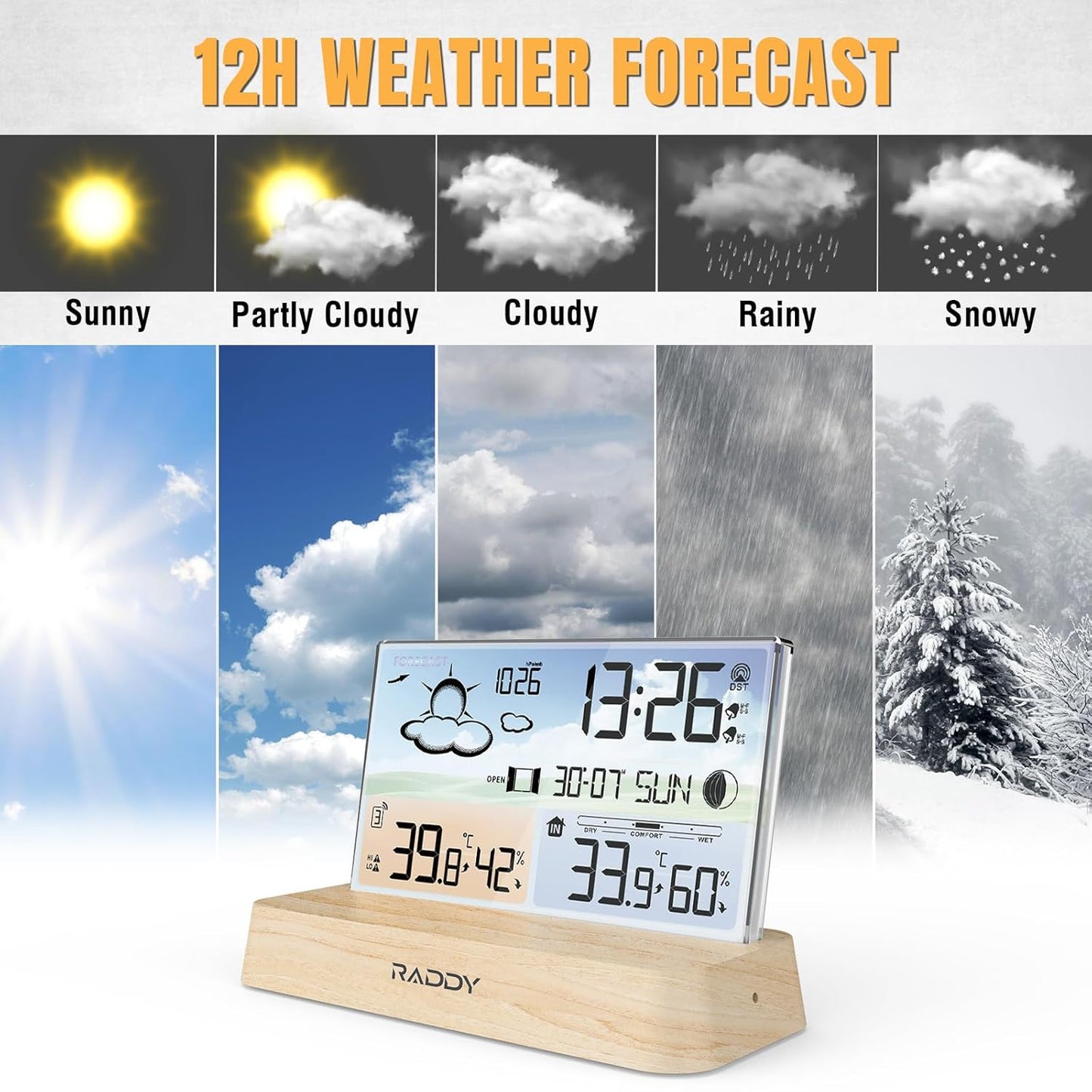 DT6 Wetterstation mit Thermometer & Hygrometer, Holzmaserung