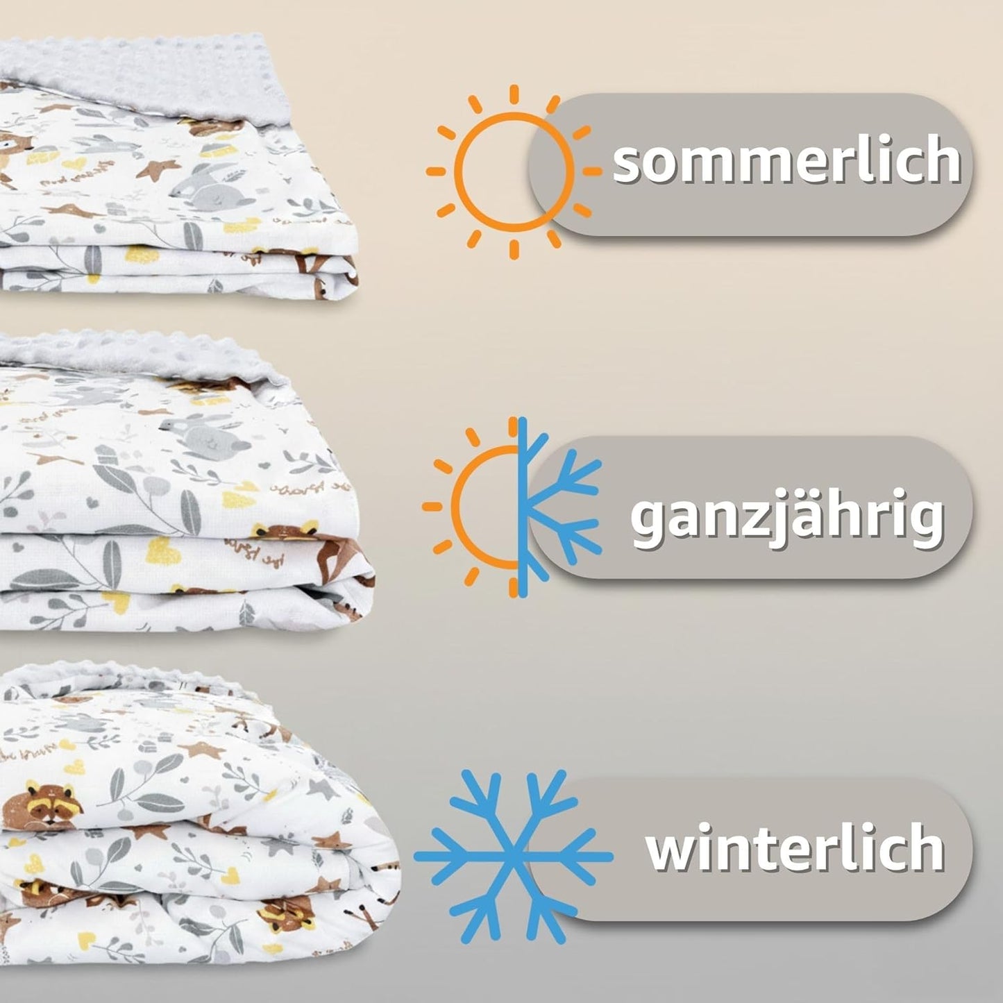 Einschlagdecke für Babyschale und Kinderwagen, Hirsch Hellgrau / Winter