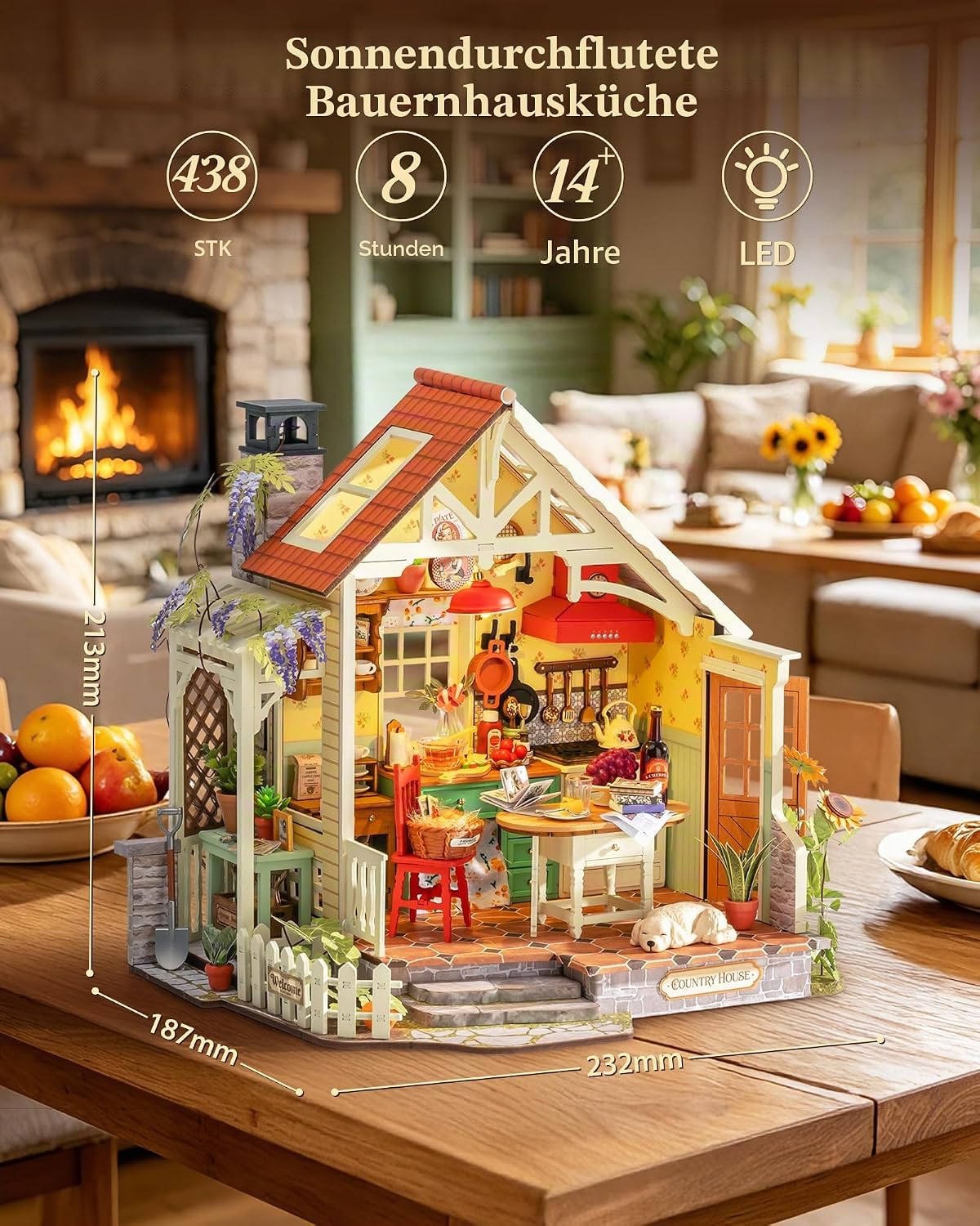 Miniaturhaus Bausatz: Sonnenlicht Bauernhaus Küche mit LED-Licht