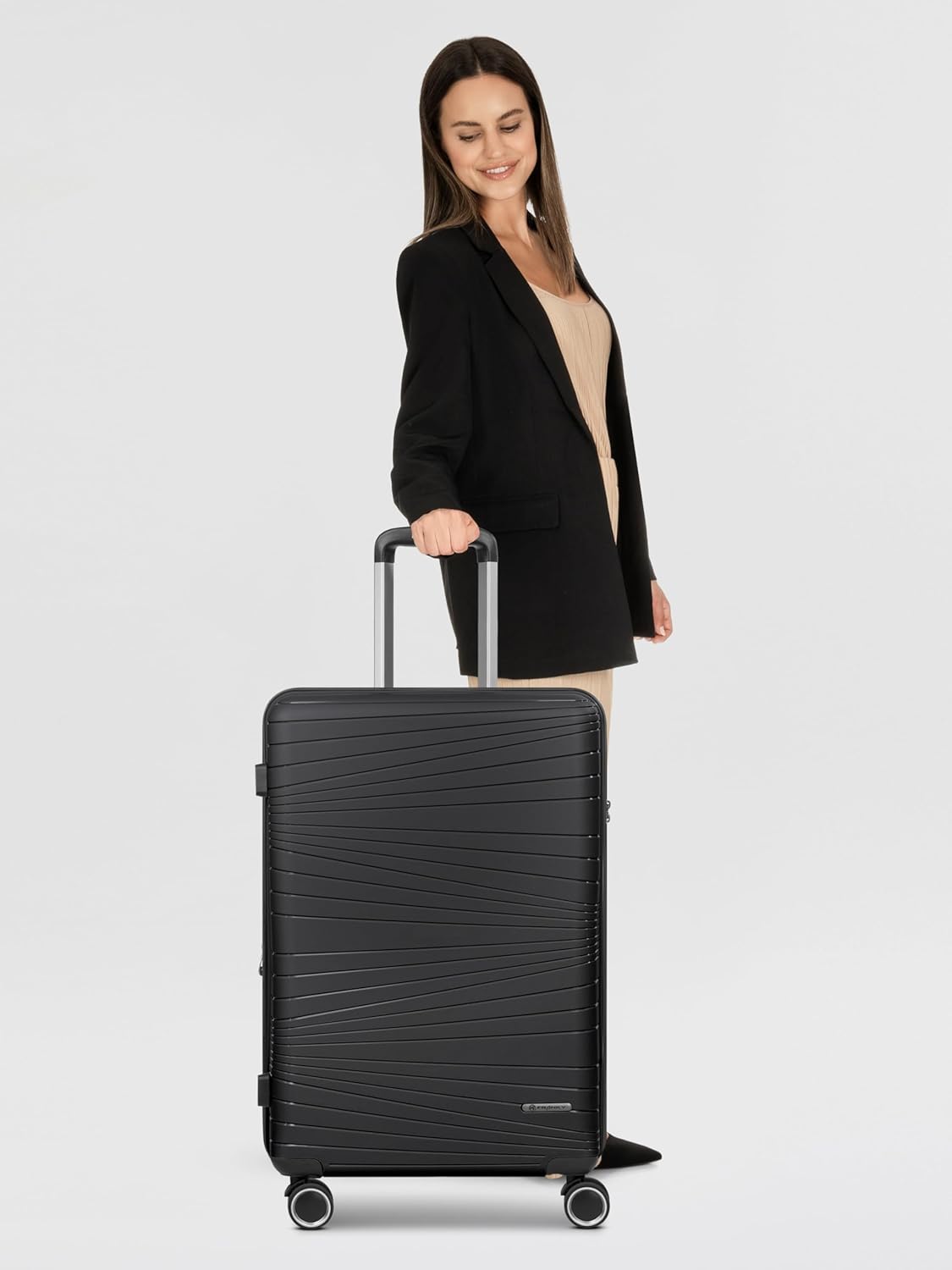 Hartschalen-Trolley mit 4 Rollen, Schwarz Koffer M (65 cm) erweiterbar
