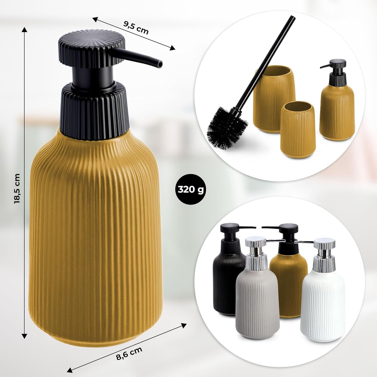 2-teiliges Badezimmer Zubehör Set mit Seifenspender und WC-Bürste, Gelb: Seifenspender, WC-Bürste 2
