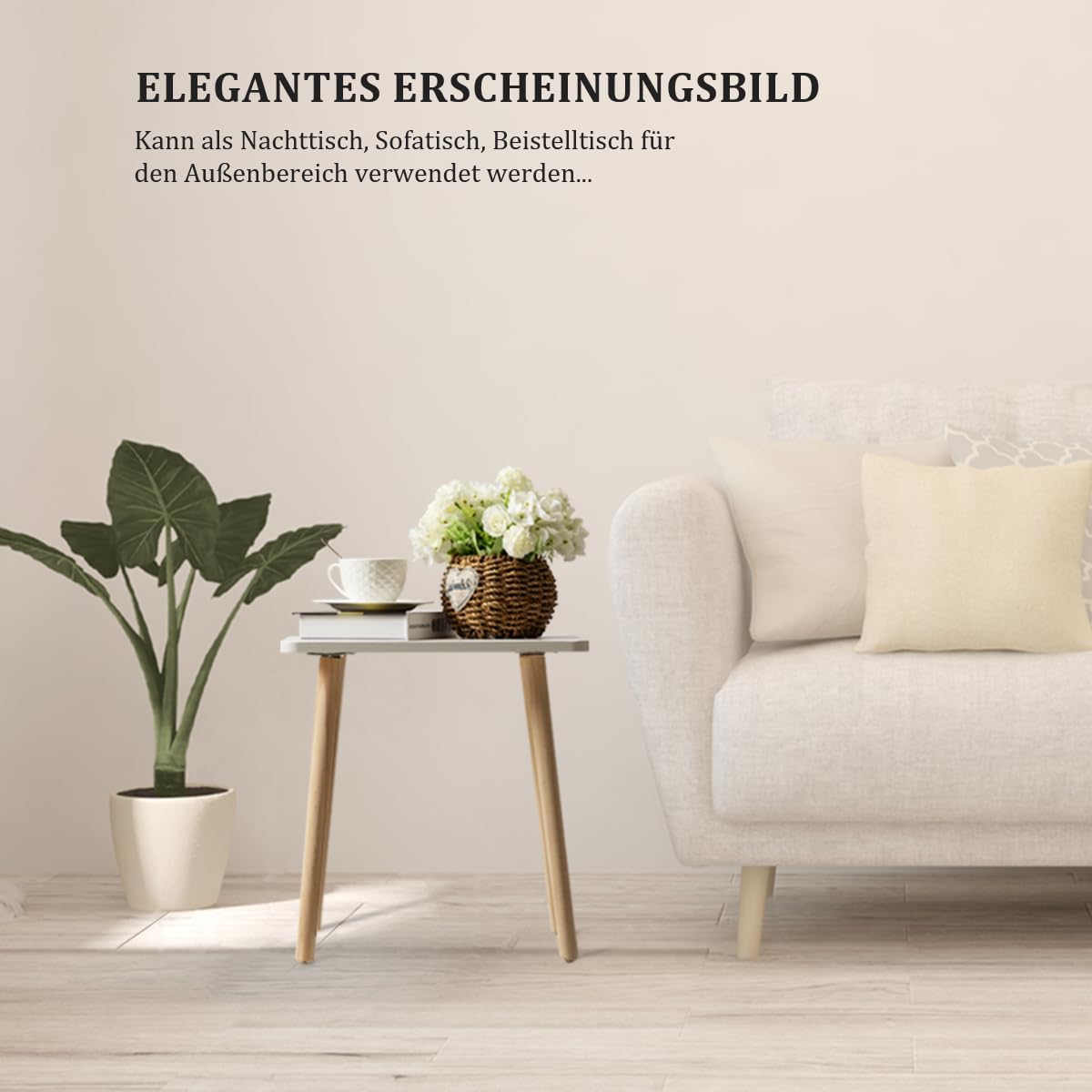 Beistelltisch für Wohnzimmer & Schlafzimmer, Weiss