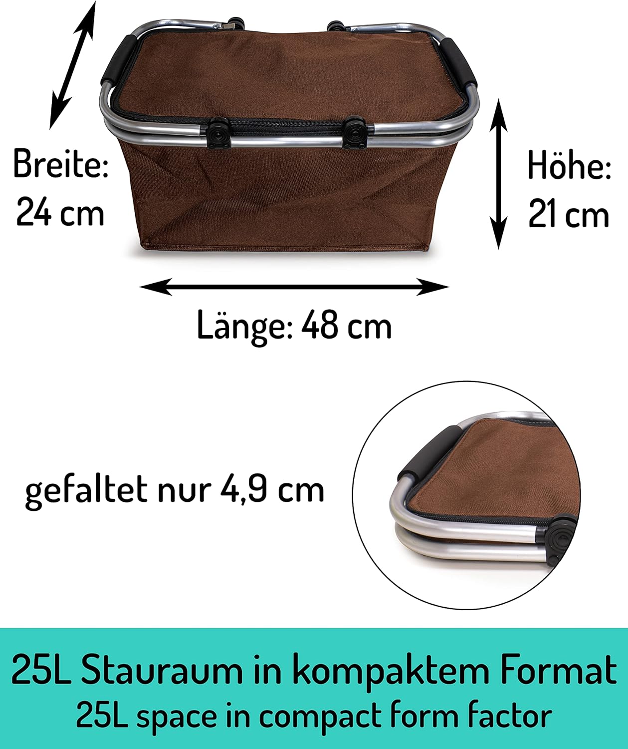 Faltbarer Einkaufskorb mit Tragegriffen (2 Stück á 25l), Braun, Normal - 2x Pack