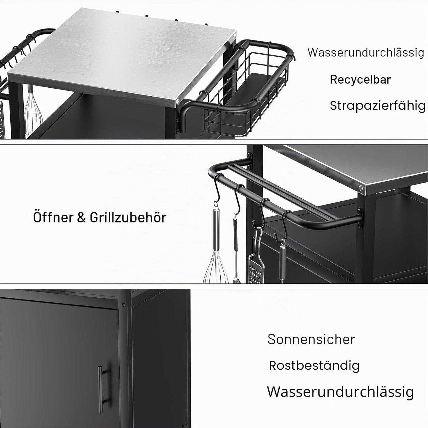 Grilltisch mit Rollen, 50x50x92cm