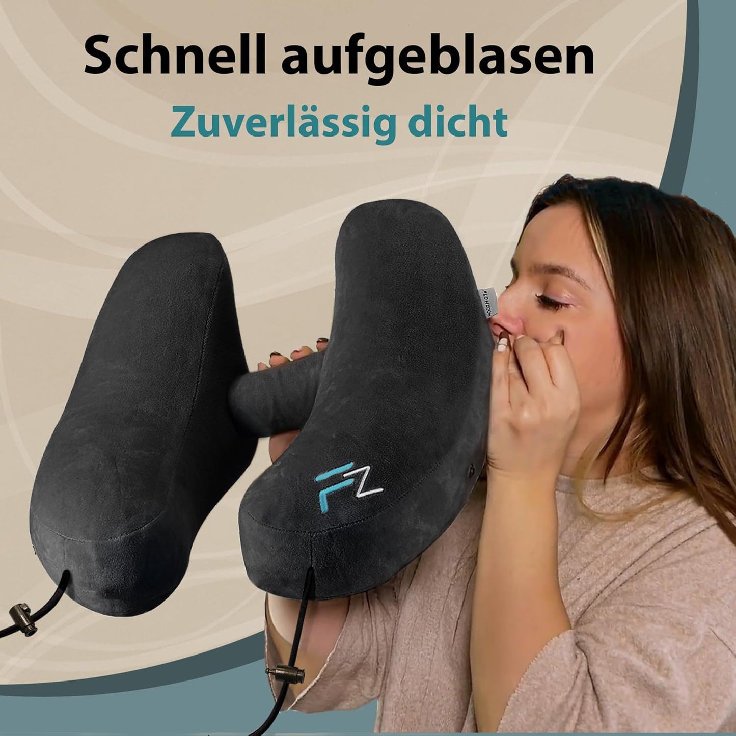 Aufblasbares Nackenkissen mit Kapuze, 4) Schwarz - Grösse M