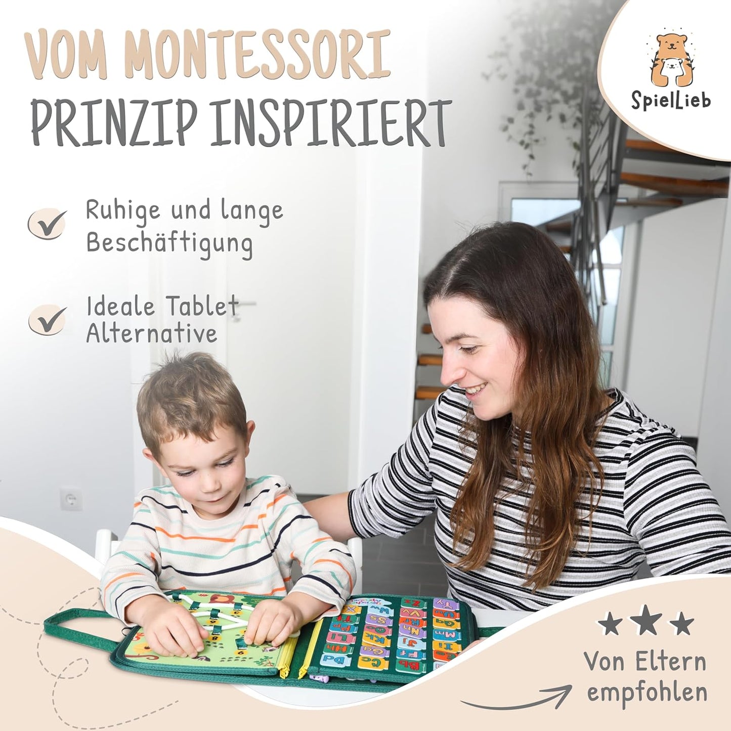 Montessori Busy Board ab 3 Jahren - Activity Spielzeug, grün