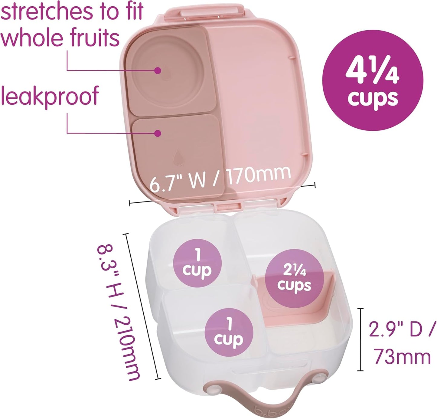 Mini Brotdose Bento-Box mit 3 Fächern, Blush Crush