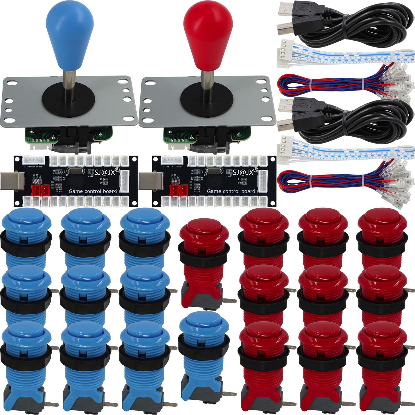 Arcade-Controller DIY Kit für 2 Spieler, Blue Red