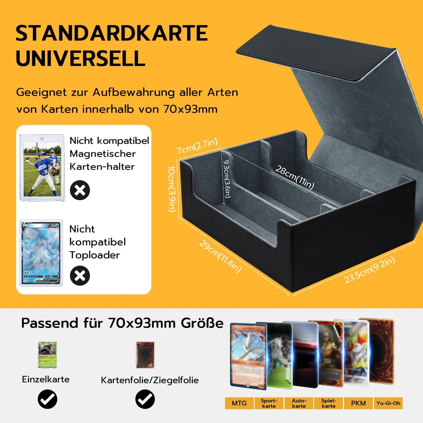 Kartenbox für Sammelkarten mit Trennwänden, 1800+schwarz und Grau