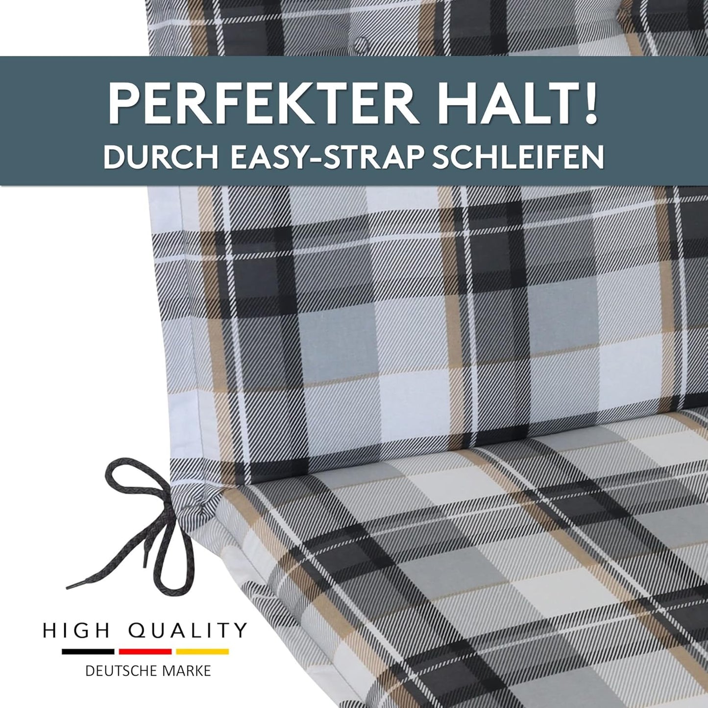 2er-Set Gartenstuhl-Auflagen für Hochlehner, Karo Grau 2