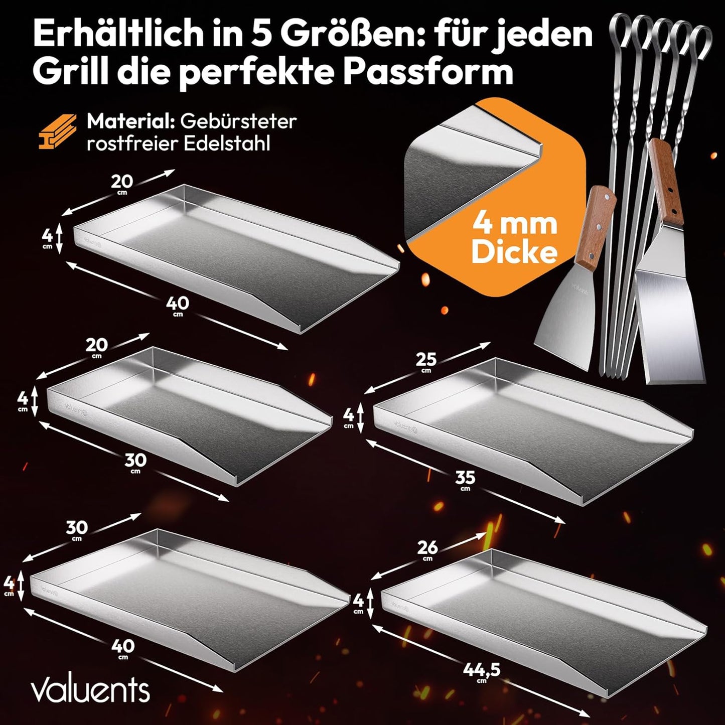 Grillplatte mit Zubehör, 40 x 20 cm