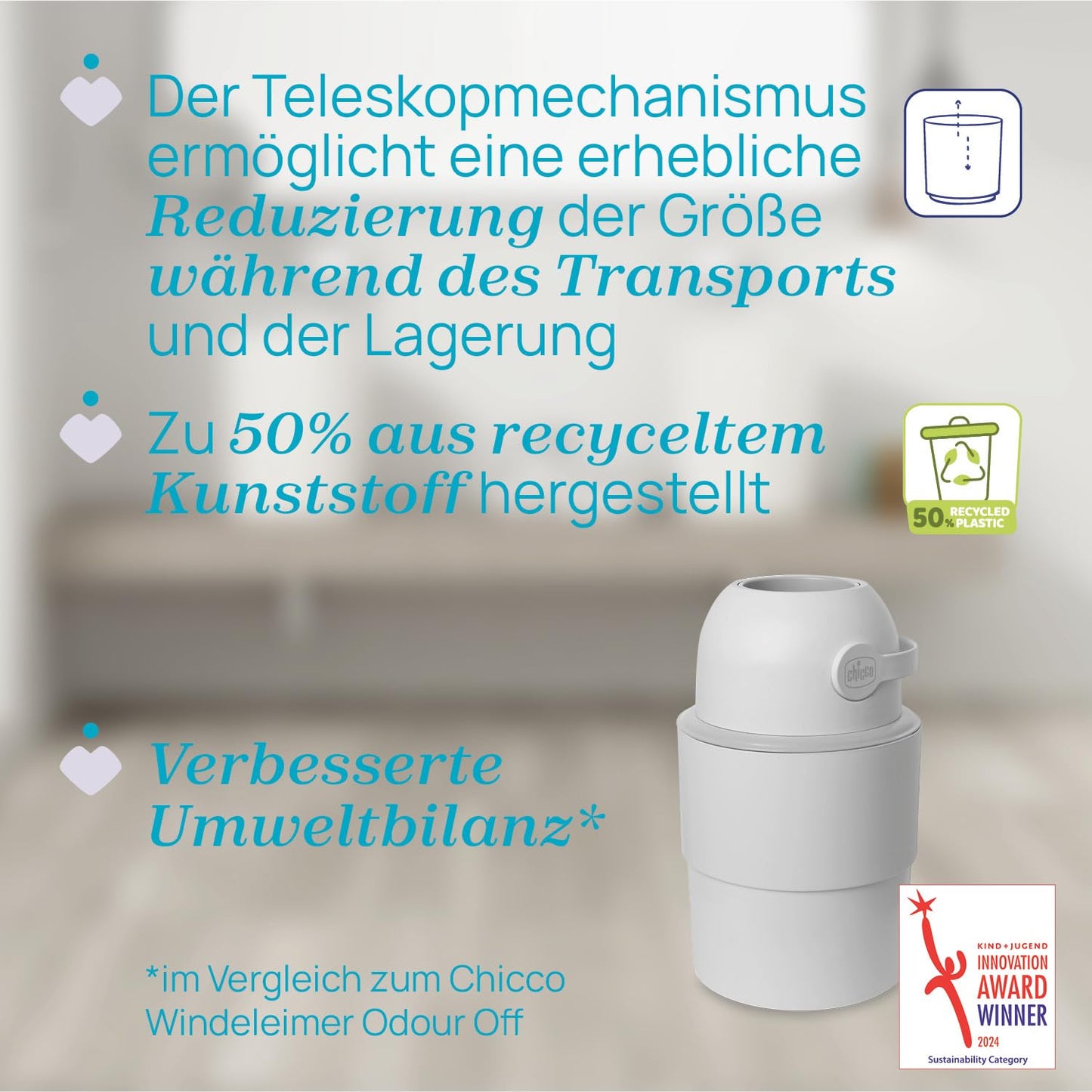 Teleskop-Windeleimer mit Odour Off-Kompatibilität, Telescope Grau Telescope