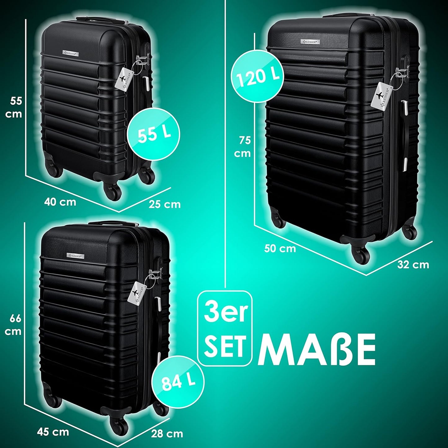 Reisekoffer Set, Schwarz