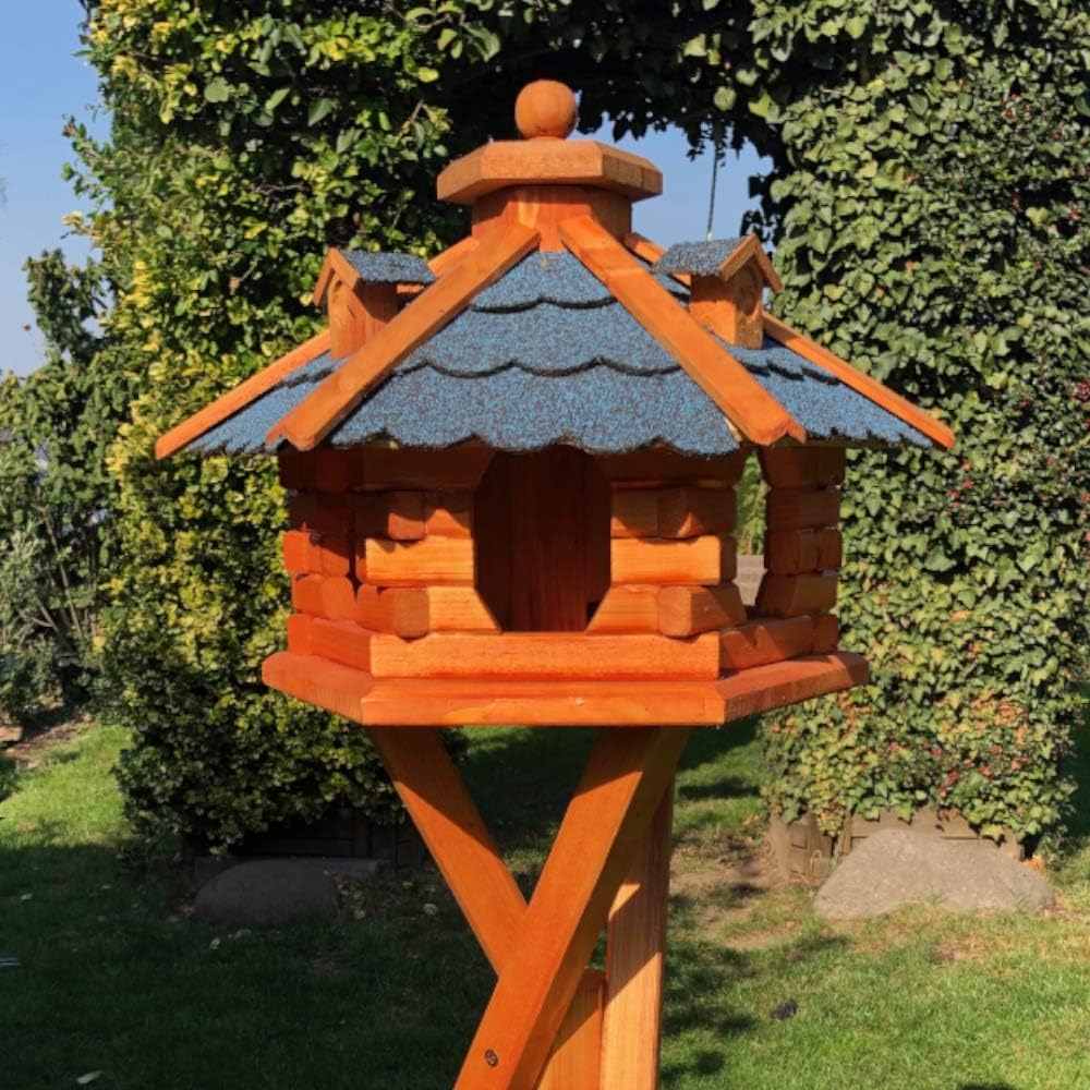 Vogelhaus mit Ständer, Größe L mit Ständer Blau - Braun