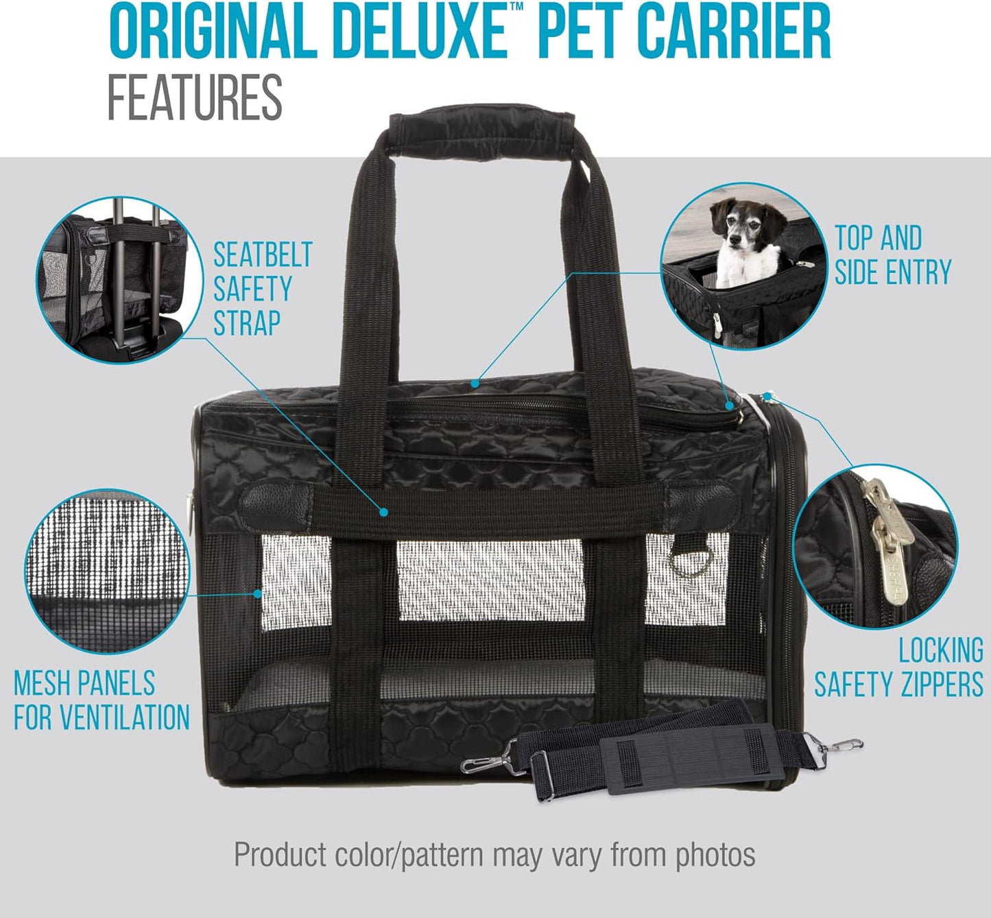 Transportbox für Haustiere, Flugzeugzulassung, L 48 x B 30 x H 29 cm Schwarzes Gittermuster