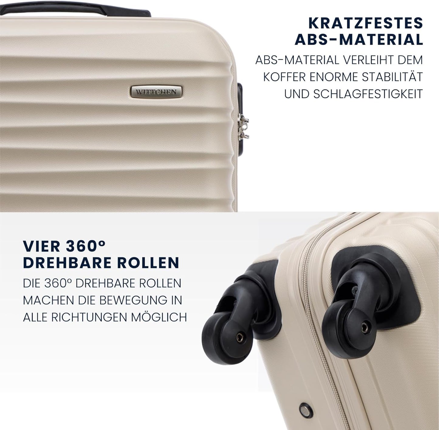 4-teiliges Reisekoffer-Set, Hartschalen-Trolleys, Beige Koffer-Set 4tlg.