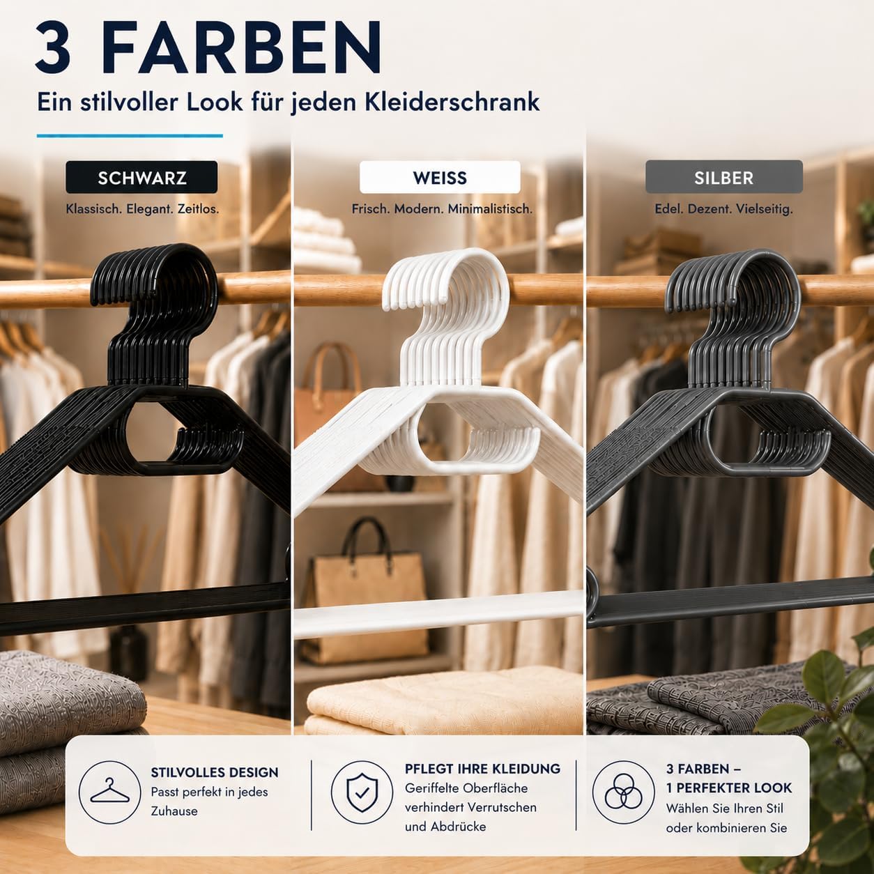 Recycelte Kleiderbügel mit drehbarem Haken (50 Stück), 50x Schwarz & Hlkauf-block