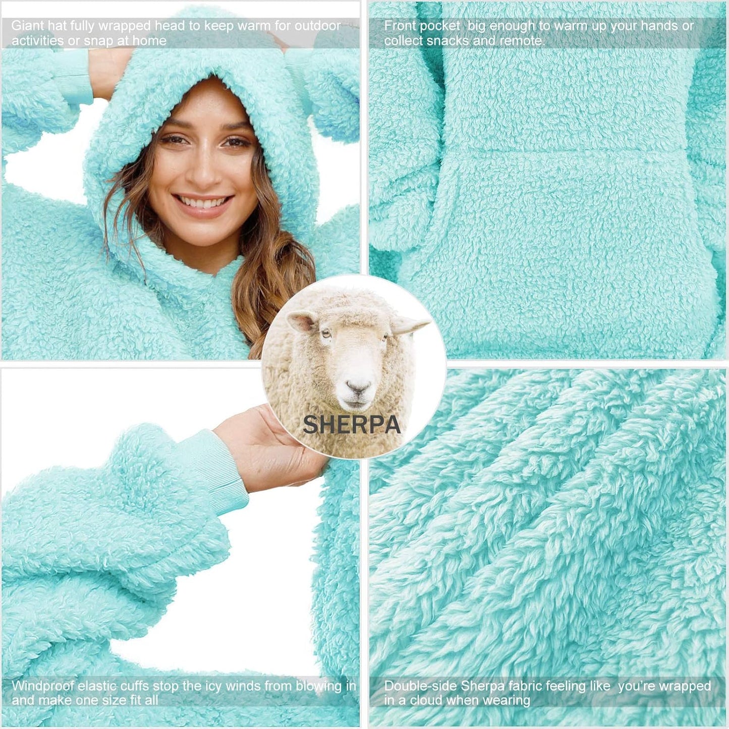 Tragbare Decke mit Kapuze, Lakeblue