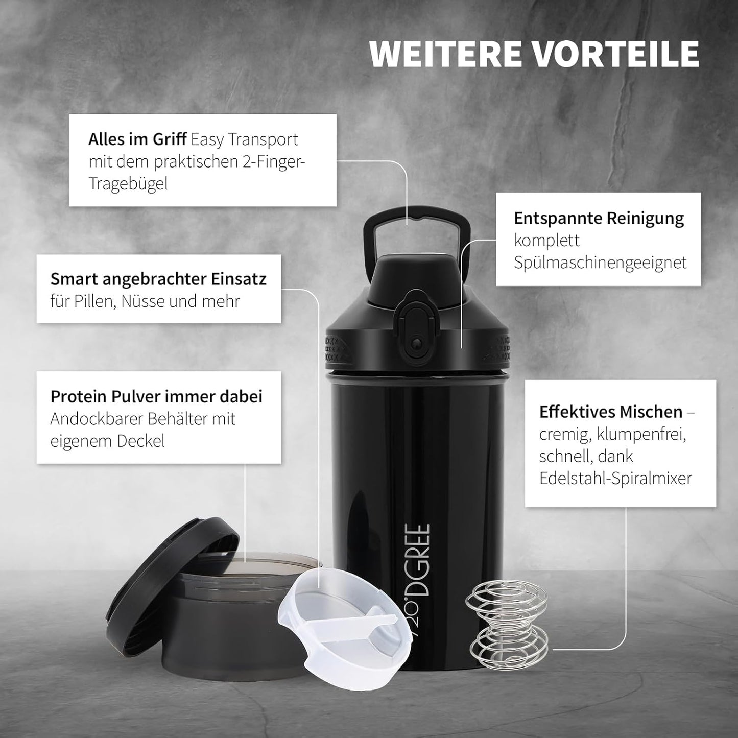 Protein Shaker, Onyx Black - Schwarz inkl. Container