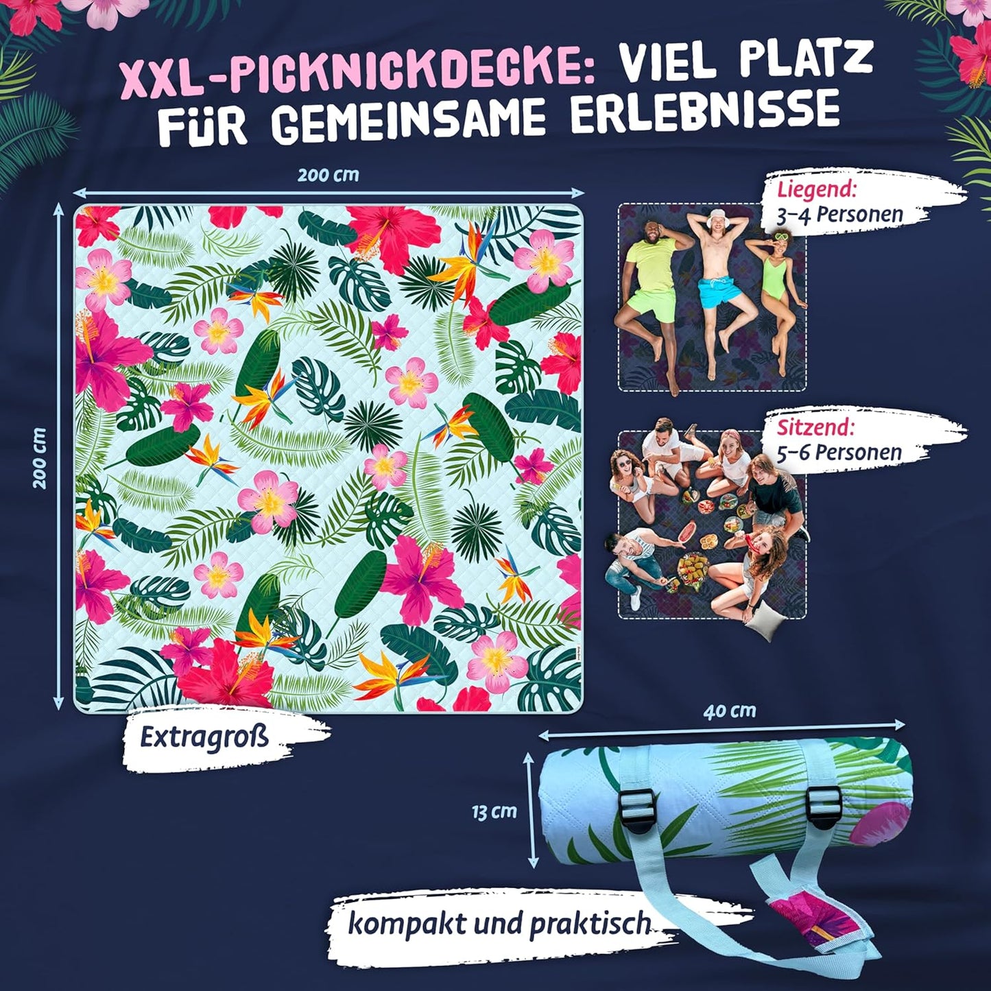 Picknick-Stranddecke, Tropical gerollt 13 x 40 cm (gerollt)