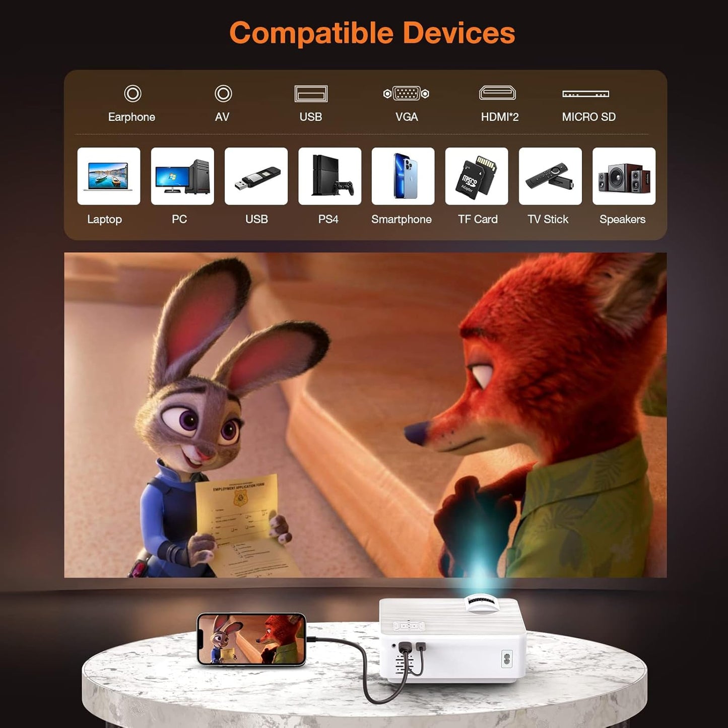 Full HD 1080P Mini Beamer, 9500Lumens