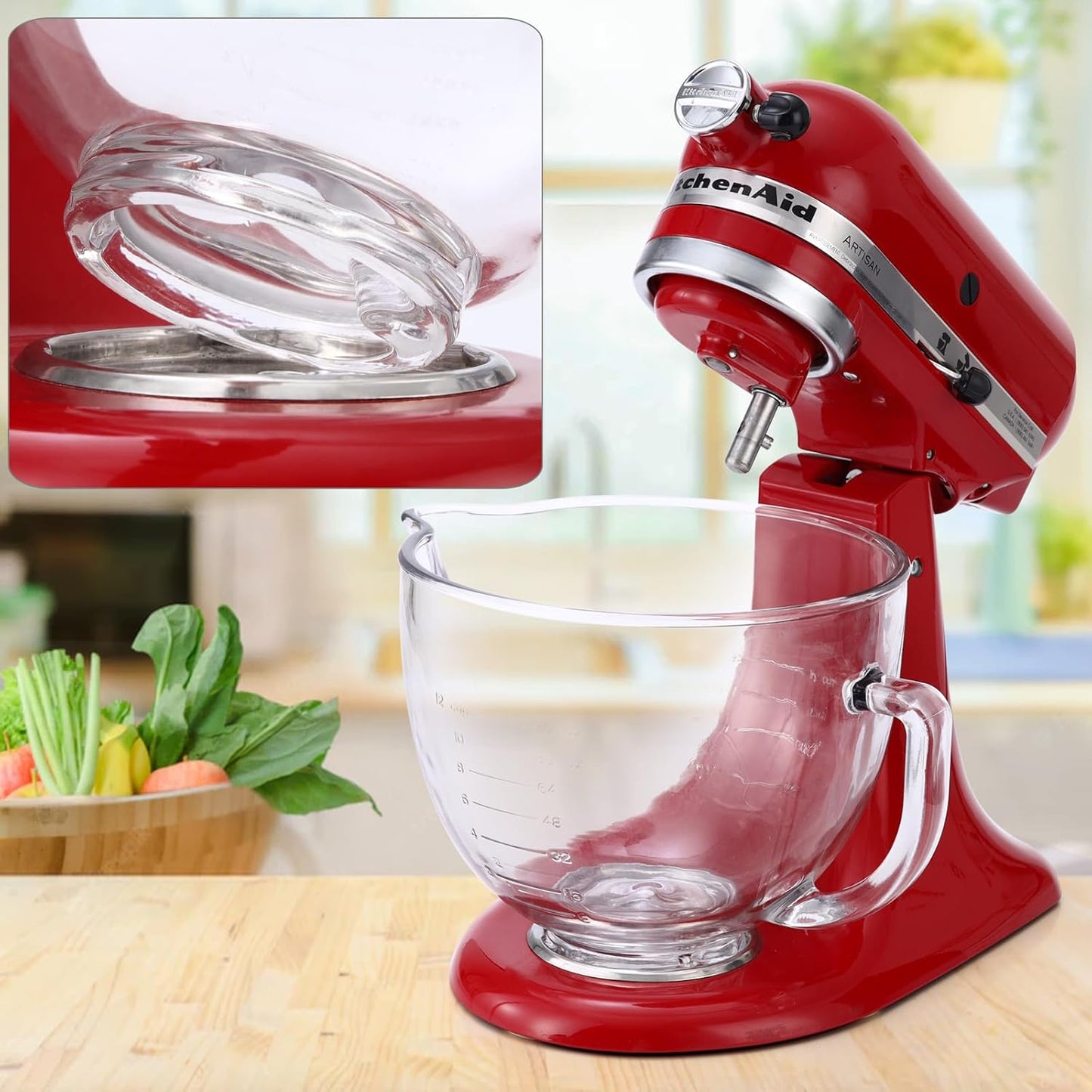 Schüsselaufsatz für KitchenAid Artisan, Classic und Mixer Tilt-Head, Glass Bowl + Lid