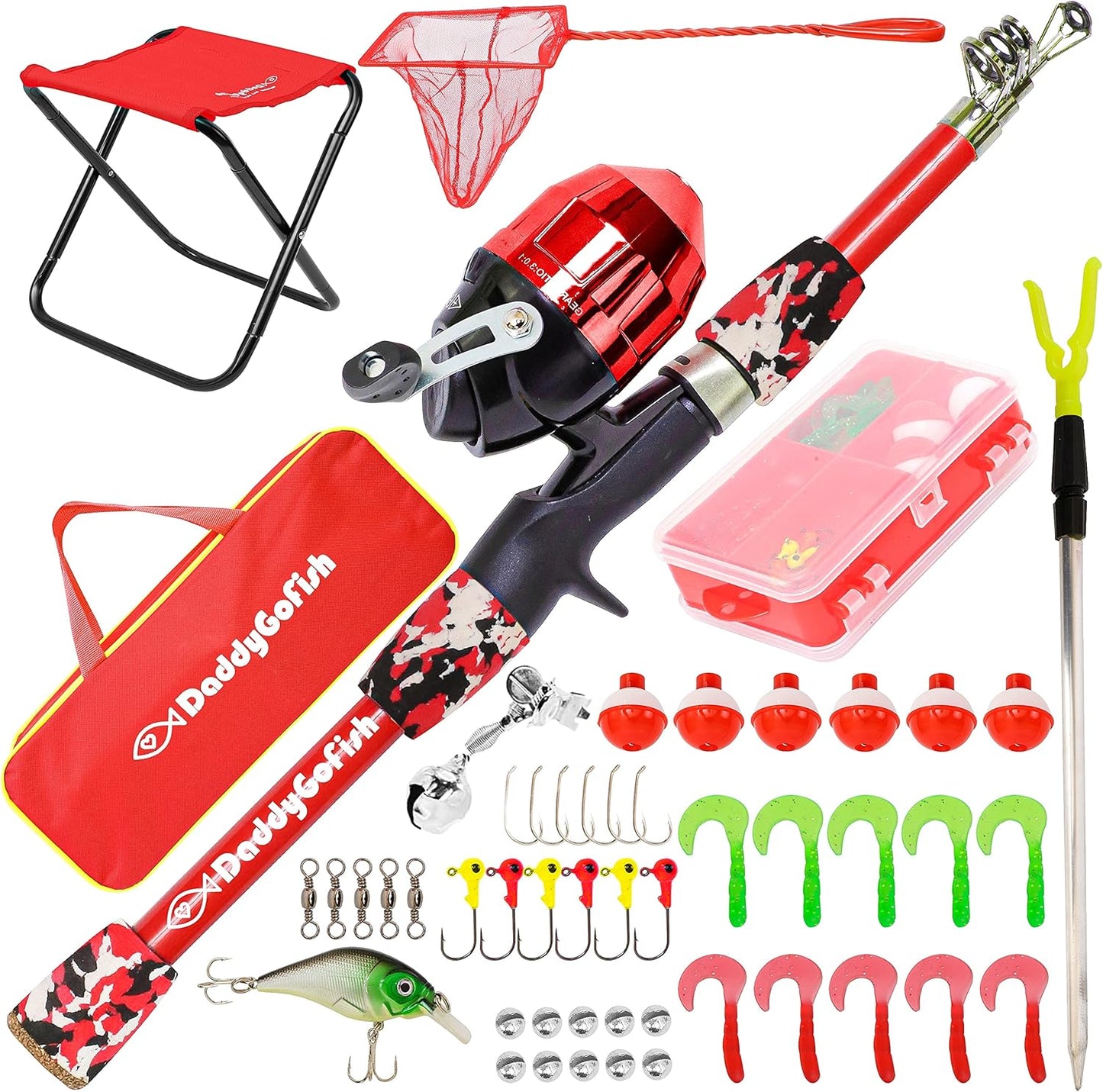 Angelset für Kinder mit Rute und Rolle, Rot (Komplettset), 5ft