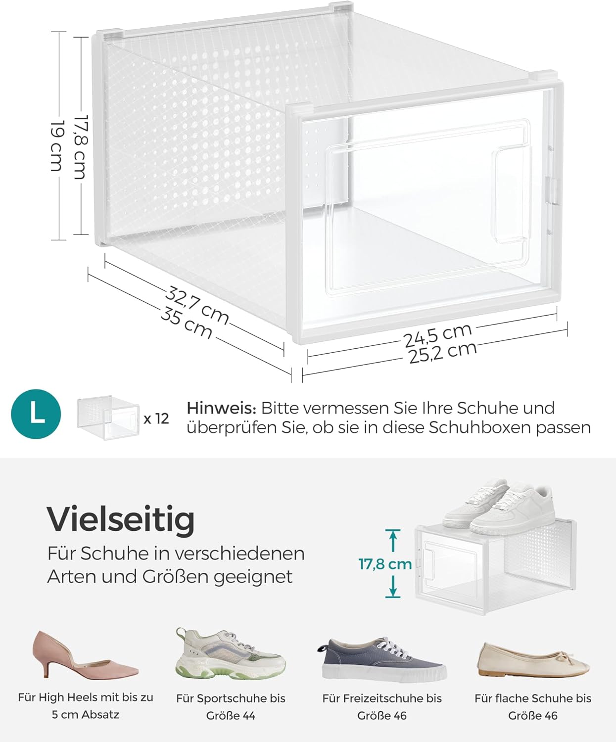 Schuhboxen-Set (12 Stück, faltbar und stapelbar), 12