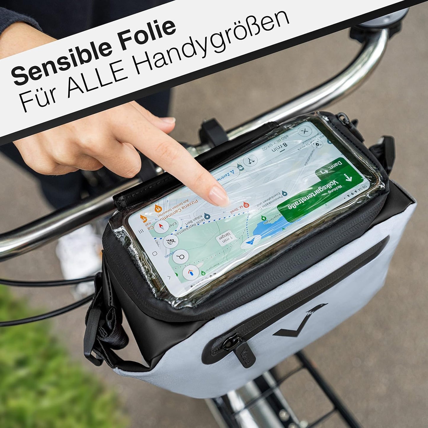 Wasserfeste Lenkertasche mit Handyfach, Schwarzreflective Einzeln
