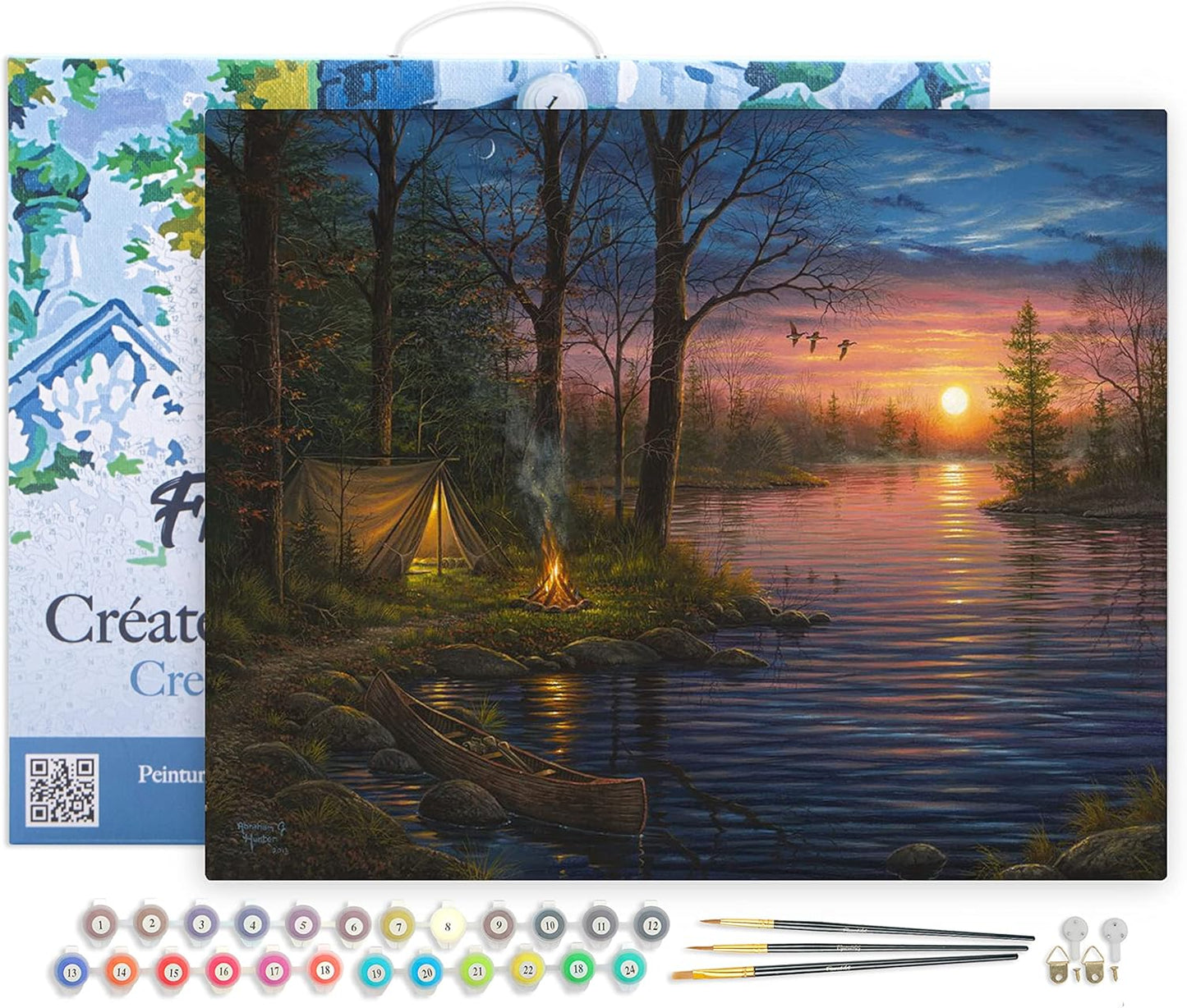 Malen nach Zahlen Set Zelten am Fluss, Zelten am Fluss 40x50cm Mit Rahmen (bereits gespannt)
