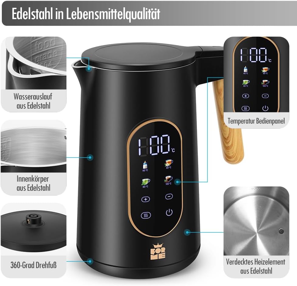 Wasserkocher mit Temperatureinstellung, Schwarz 5017
