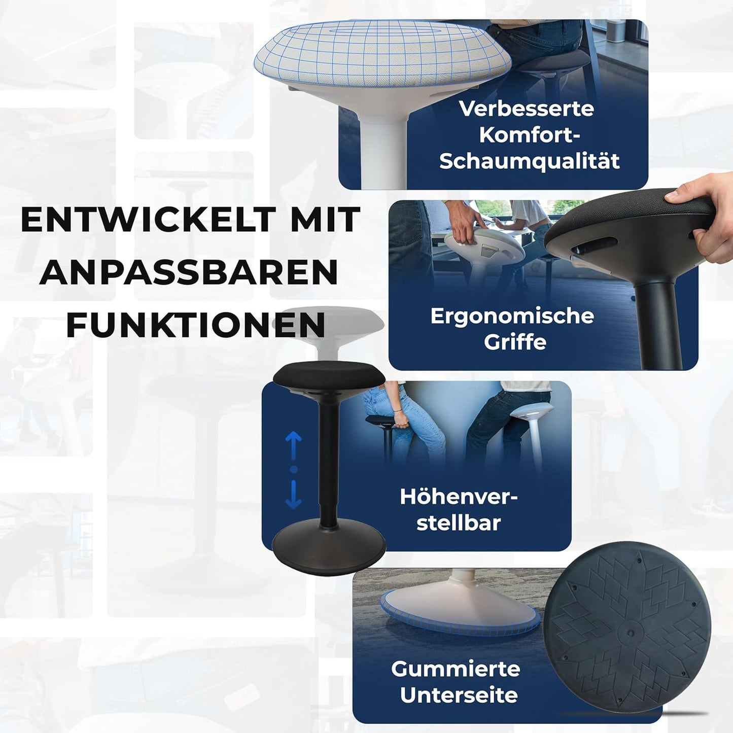 Ergonomischer Bürohocker mit Schwingeffekt, 55-80 cm Matte Black