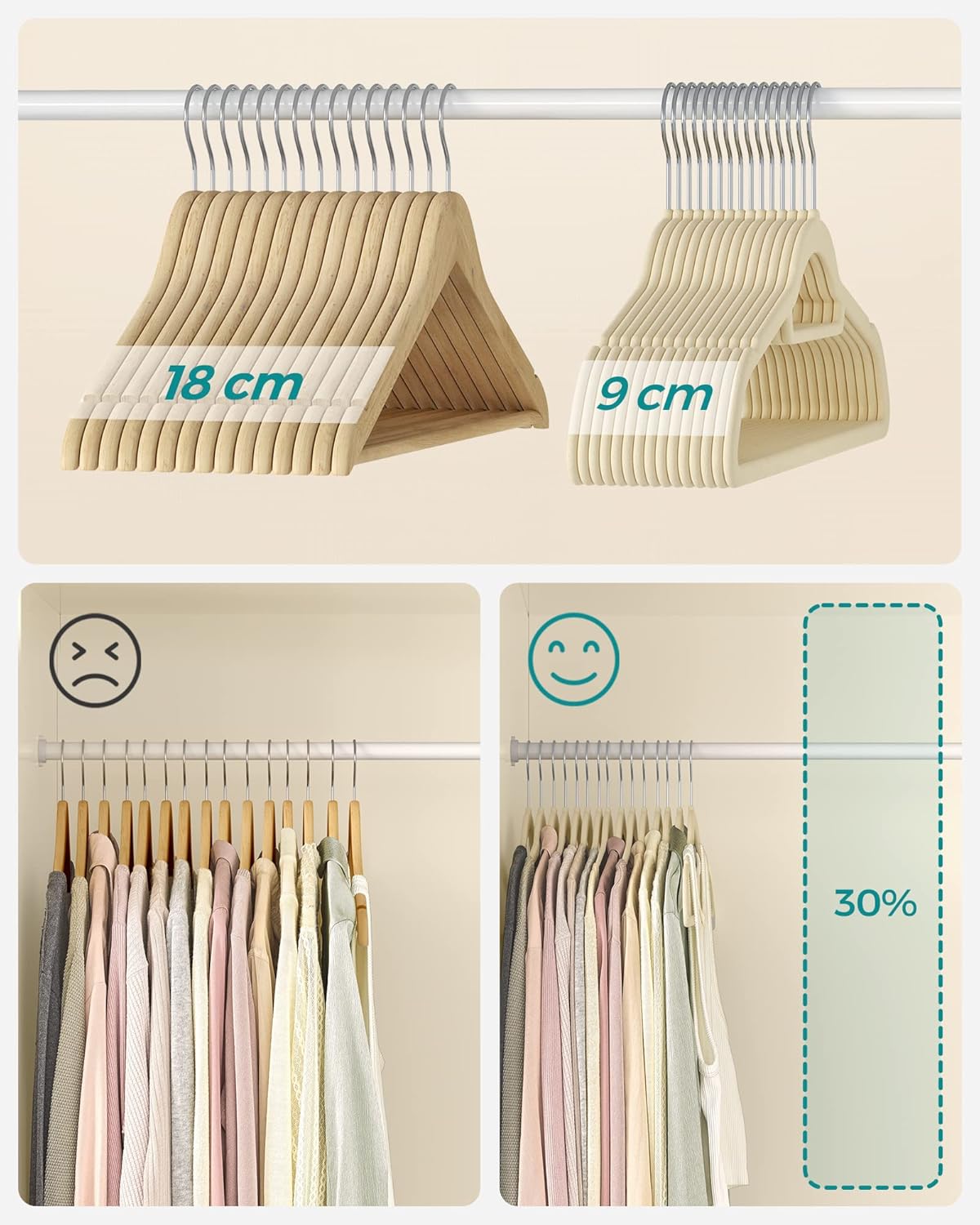20er-Set Kleiderbügel, Silber + Beige 20 Stück