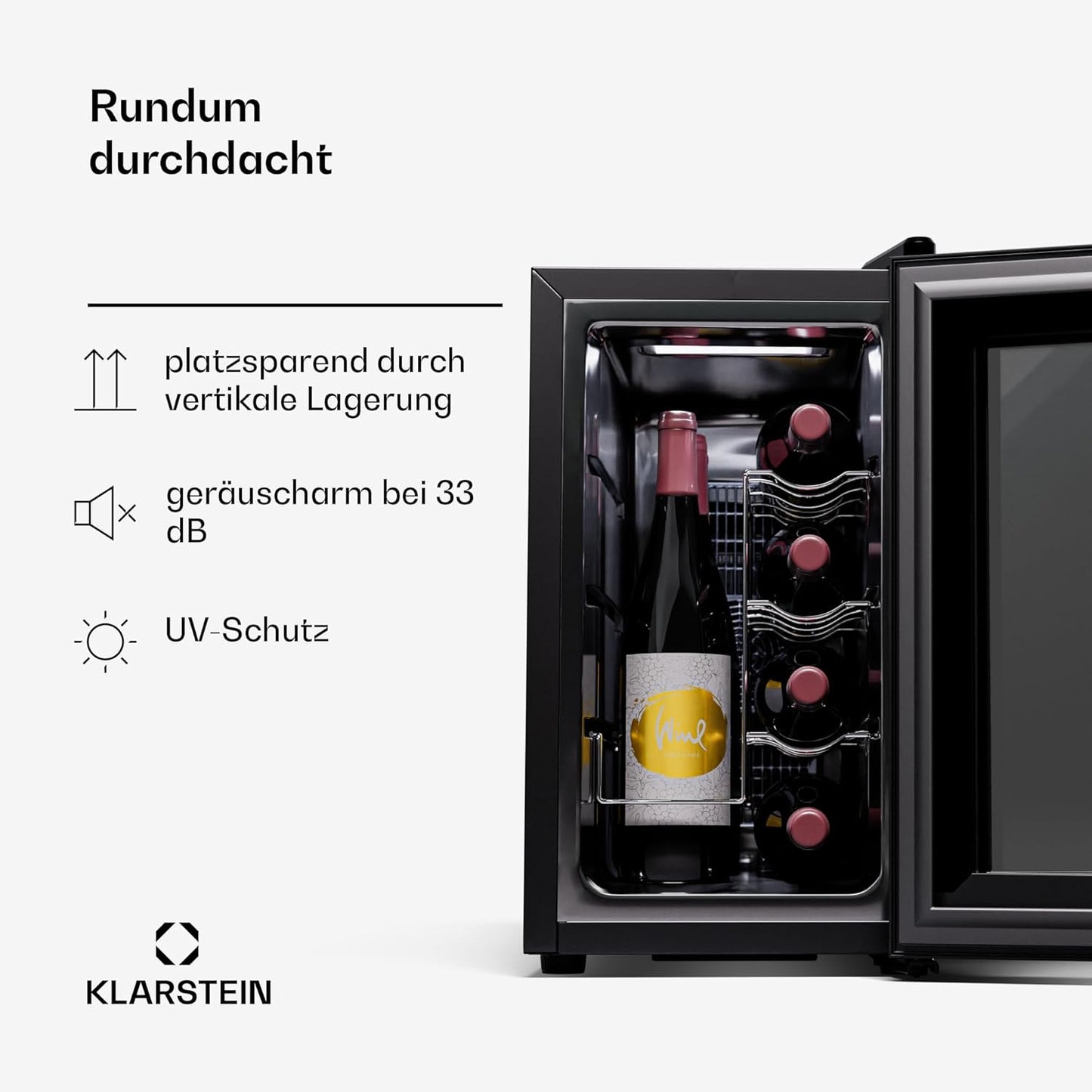 Weinkühlschrank für 8 Flaschen, Eine Zone vertikal / 8 Flaschen / Schwarz