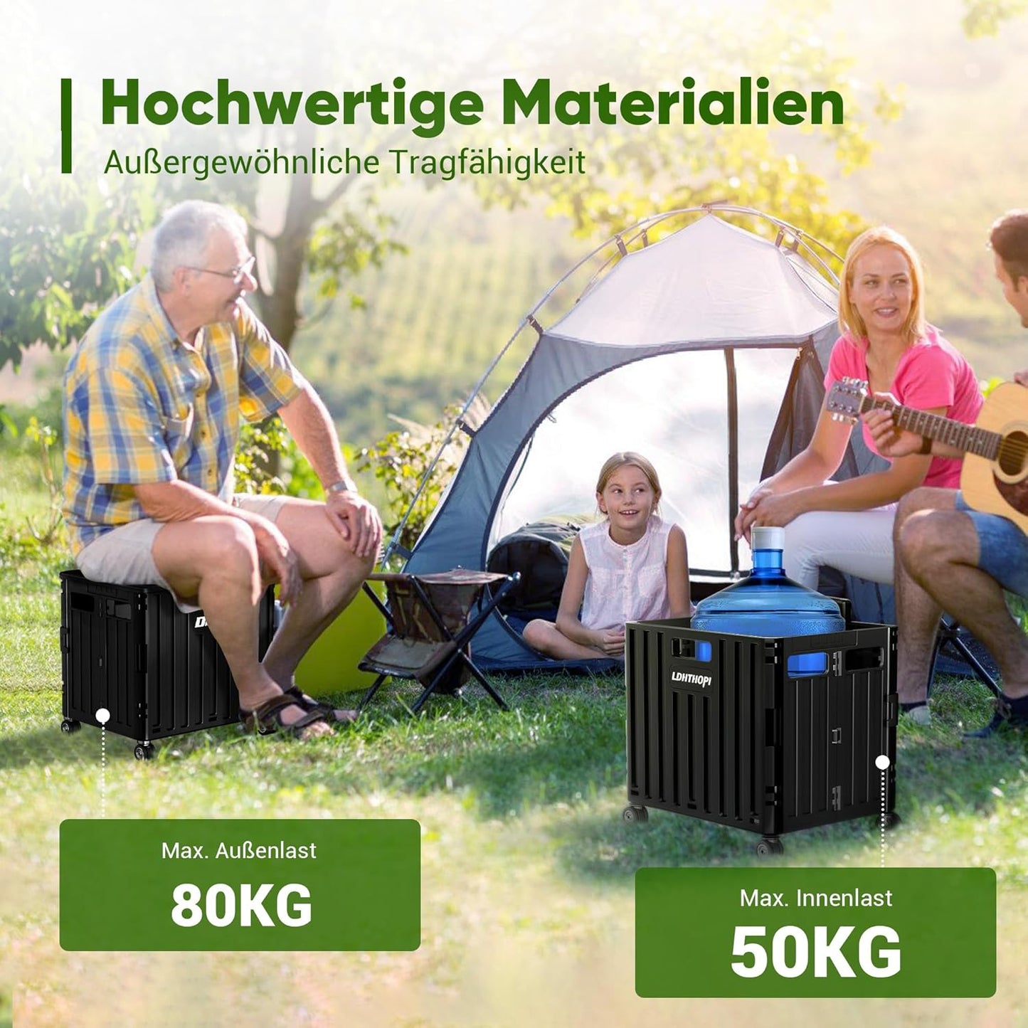 Klappbarer Einkaufstrolley mit Teleskopgriff, Schwarz