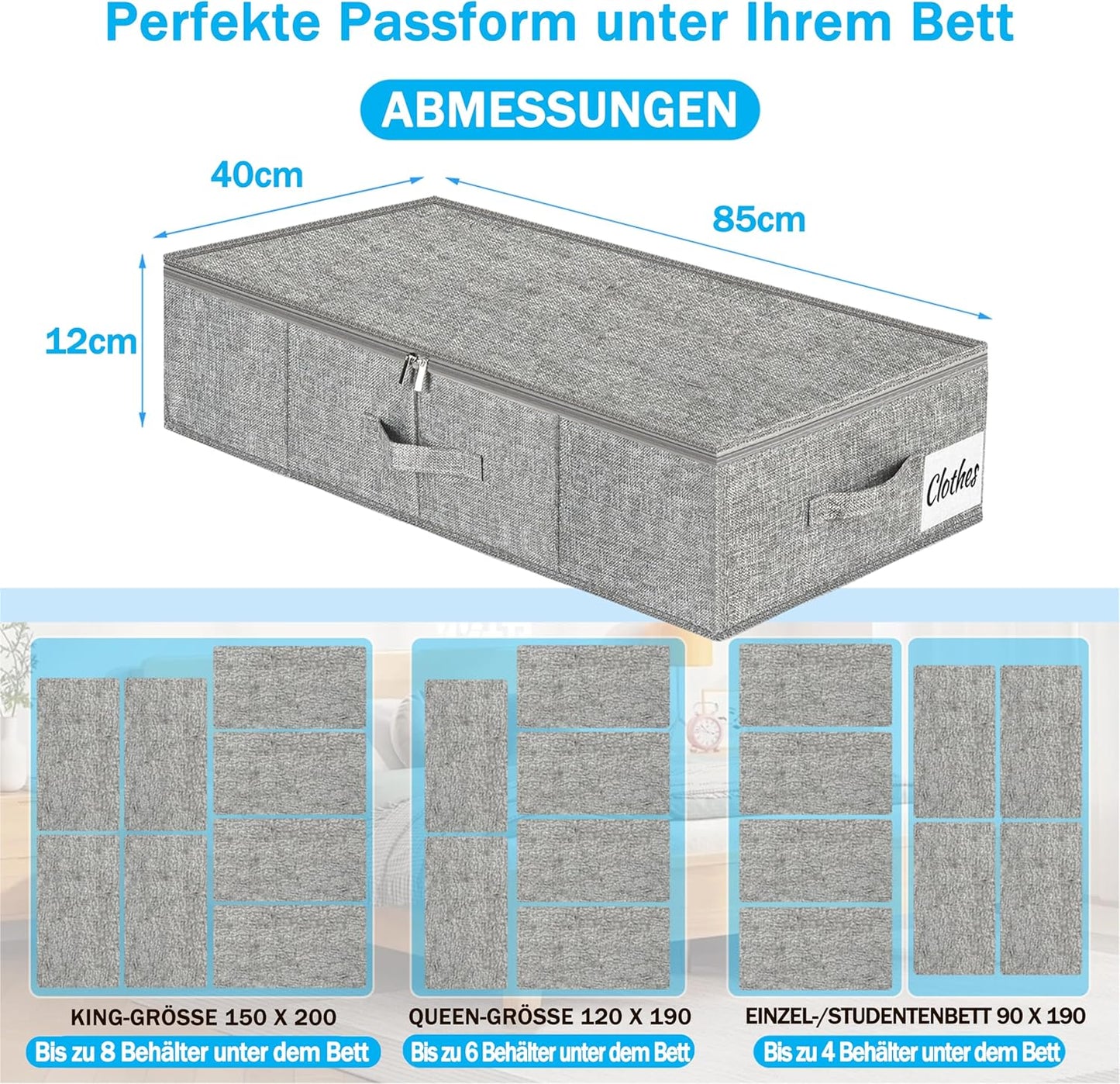 2er-Set Unterbettkommode, Grau