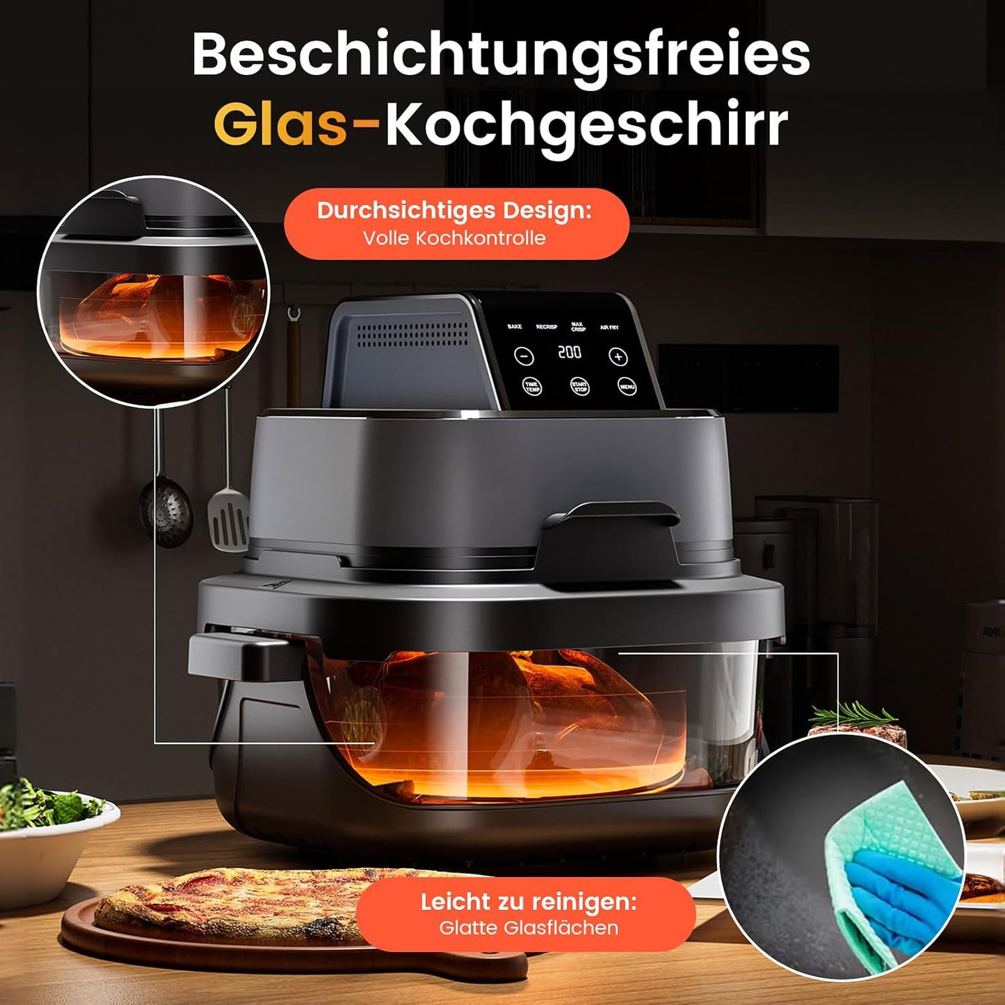AF02-BLK Heissluftfritteuse mit Easy-View-Fenster